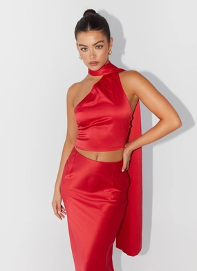 Josefina Satin Scarf Top - Rouge Red Simple Layers