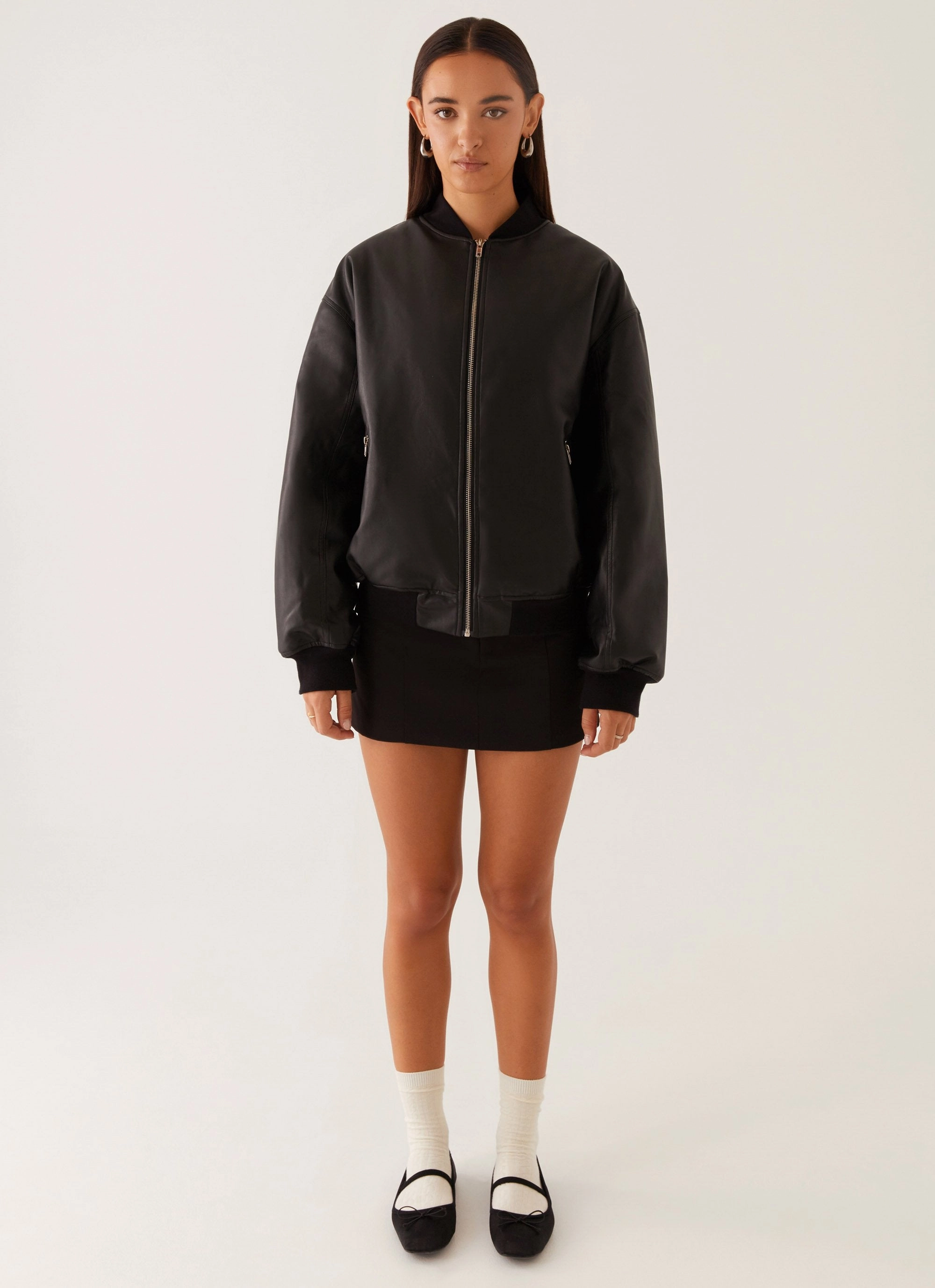 City Walking Style Anti Snag Fabric Lincoln Bomber Jacket - Black