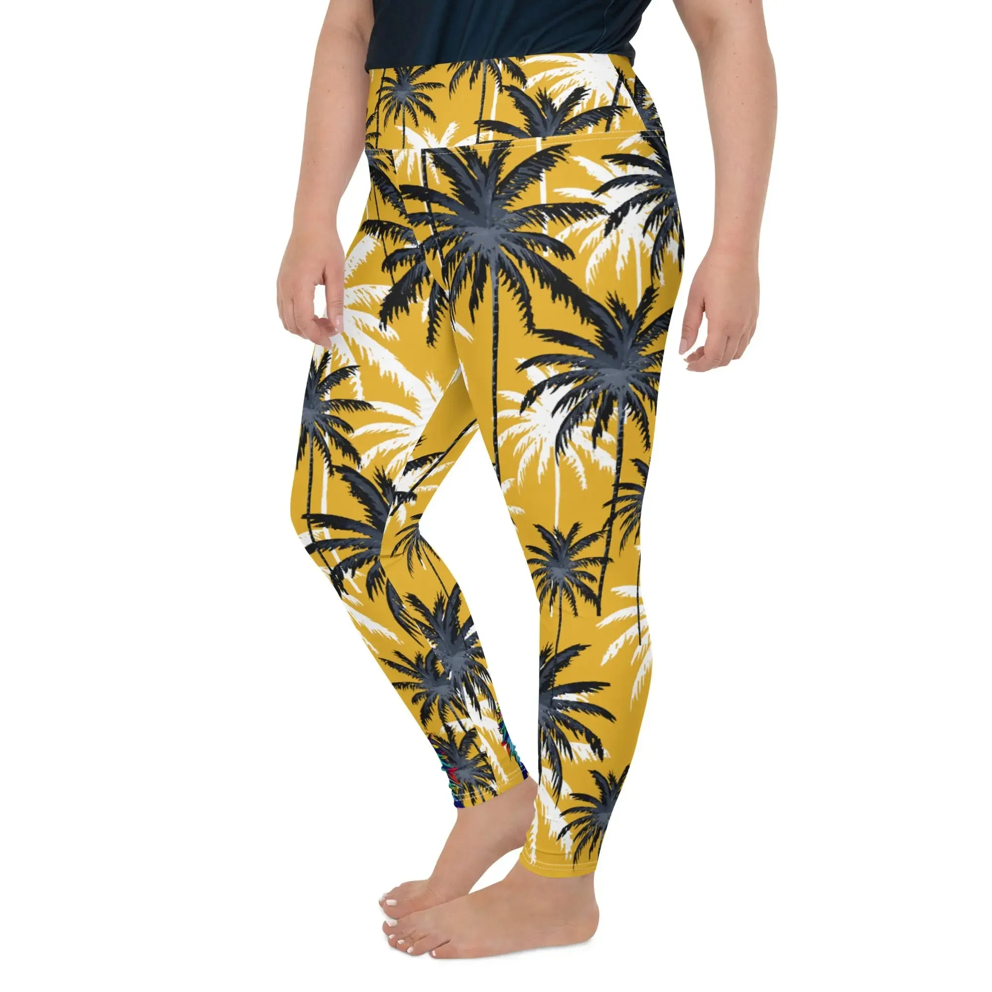 "Cat Lovers" Collection - Palms and Cat Print Plus Size Leggings