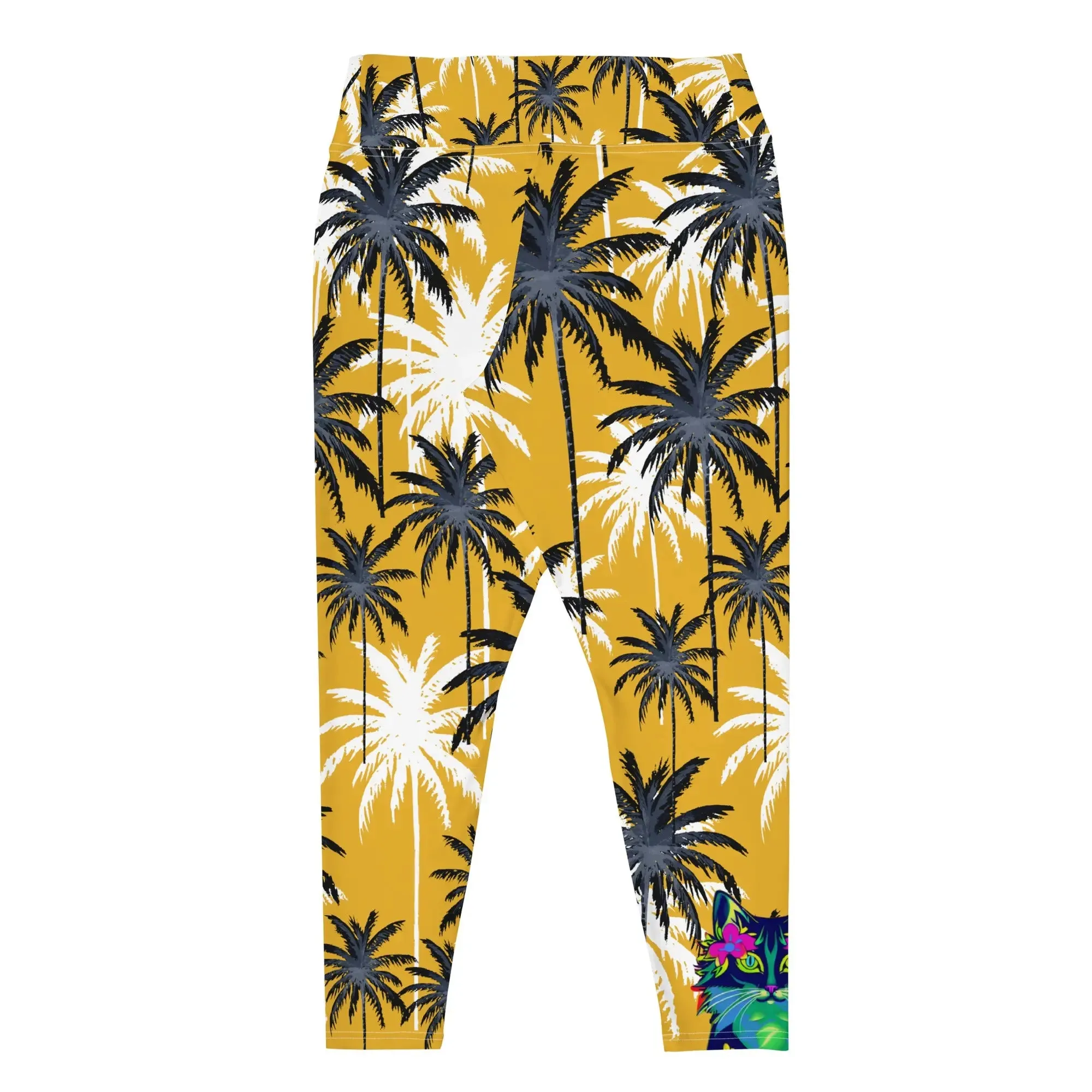 "Cat Lovers" Collection - Palms and Cat Print Plus Size Leggings