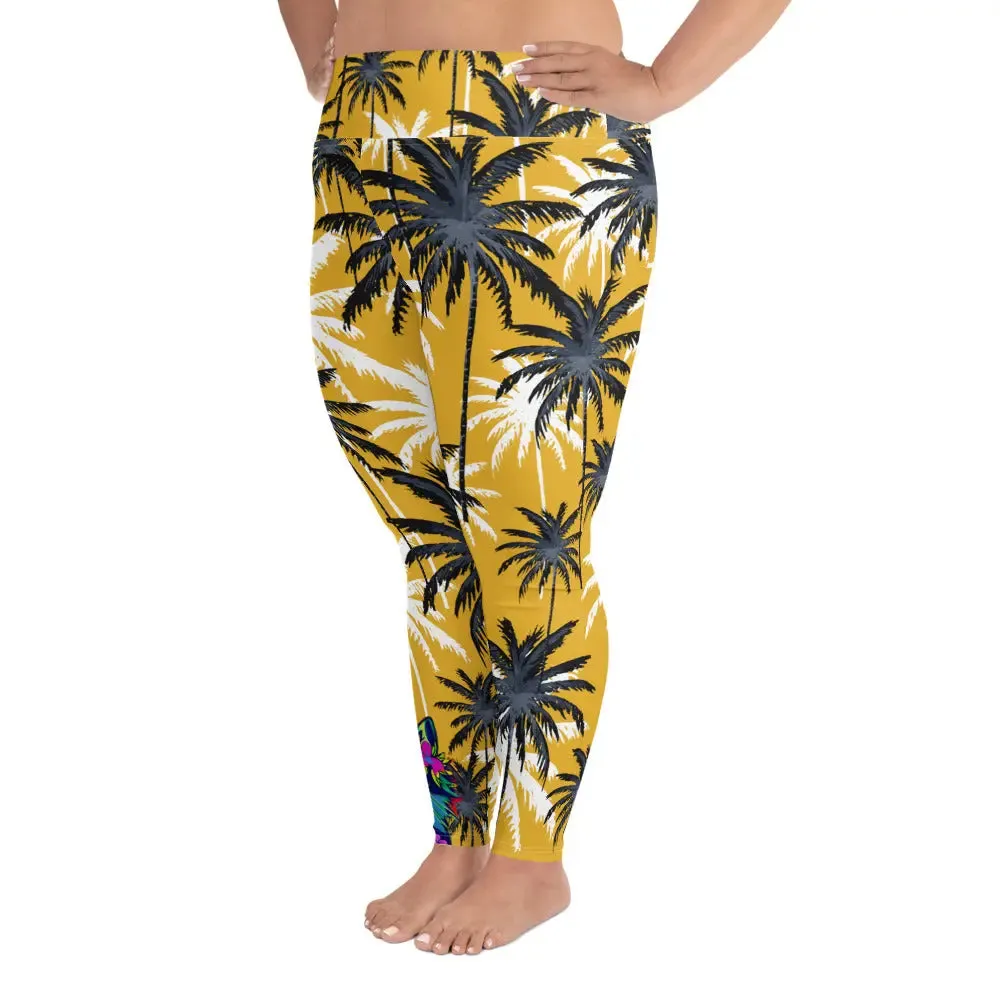 "Cat Lovers" Collection - Palms and Cat Print Plus Size Leggings