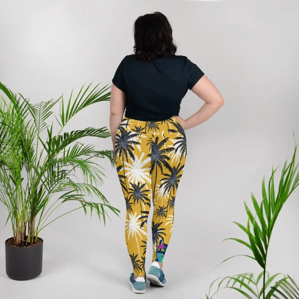 "Cat Lovers" Collection - Palms and Cat Print Plus Size Leggings