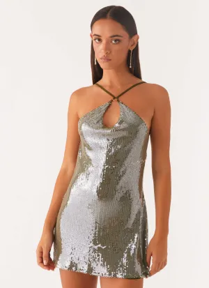 Radiant Energy Cowl Back Mini Dress - Olive Comfort Wear Radiant Energy Cowl Back Mini Dress - Olive Creative Professional