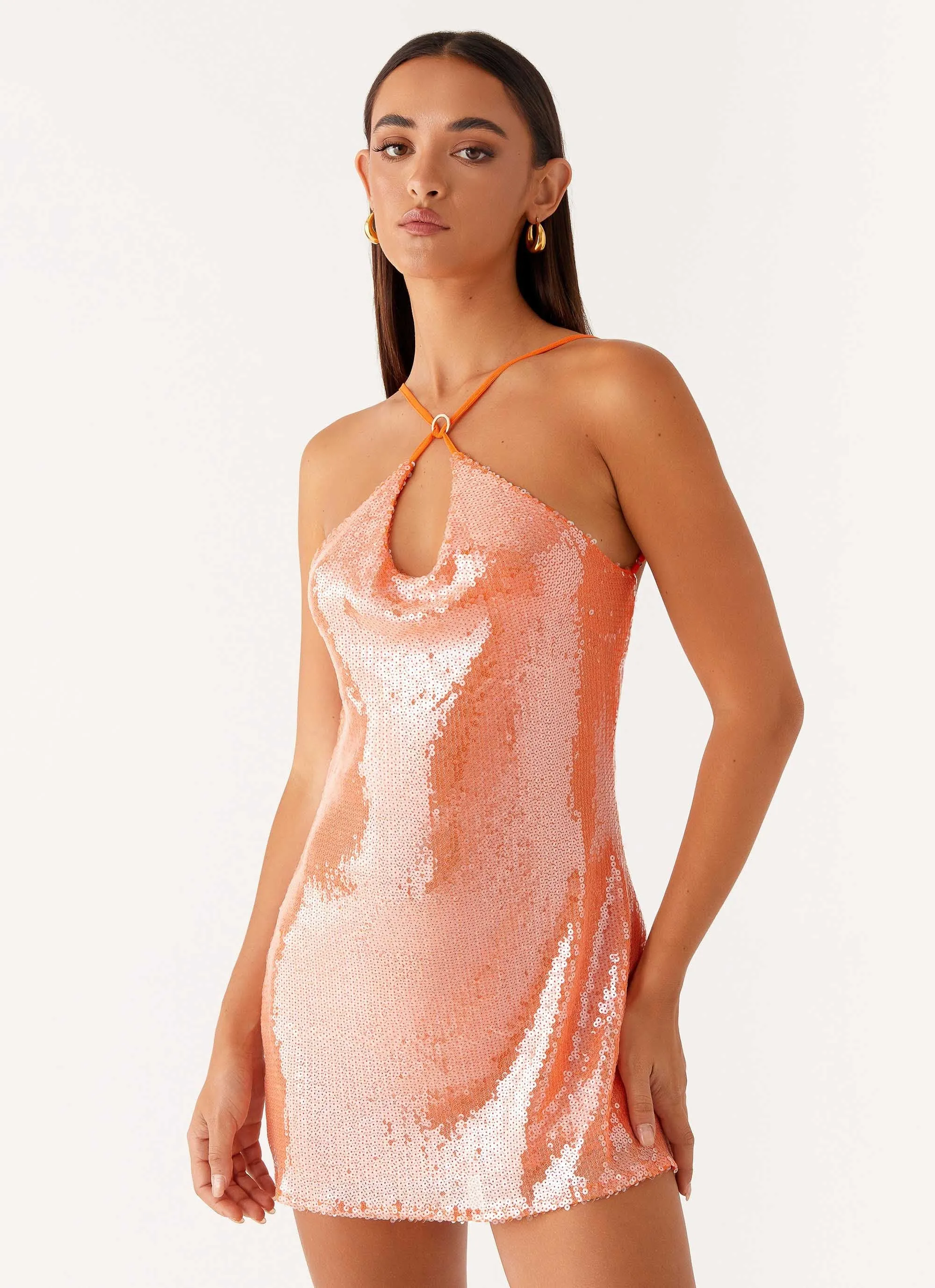 Polished Style Radiant Energy Cowl Back Mini Dress - Orange