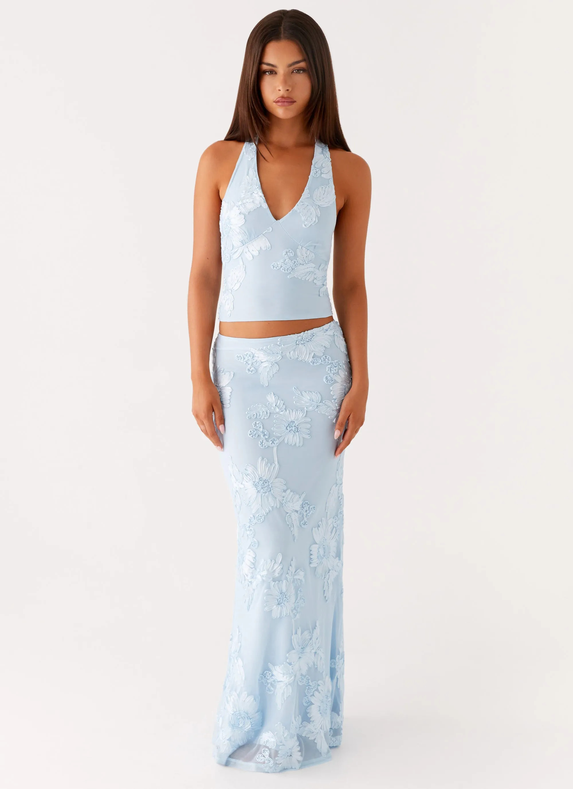 Radiate Maxi Skirt - Blue Clean Outfit