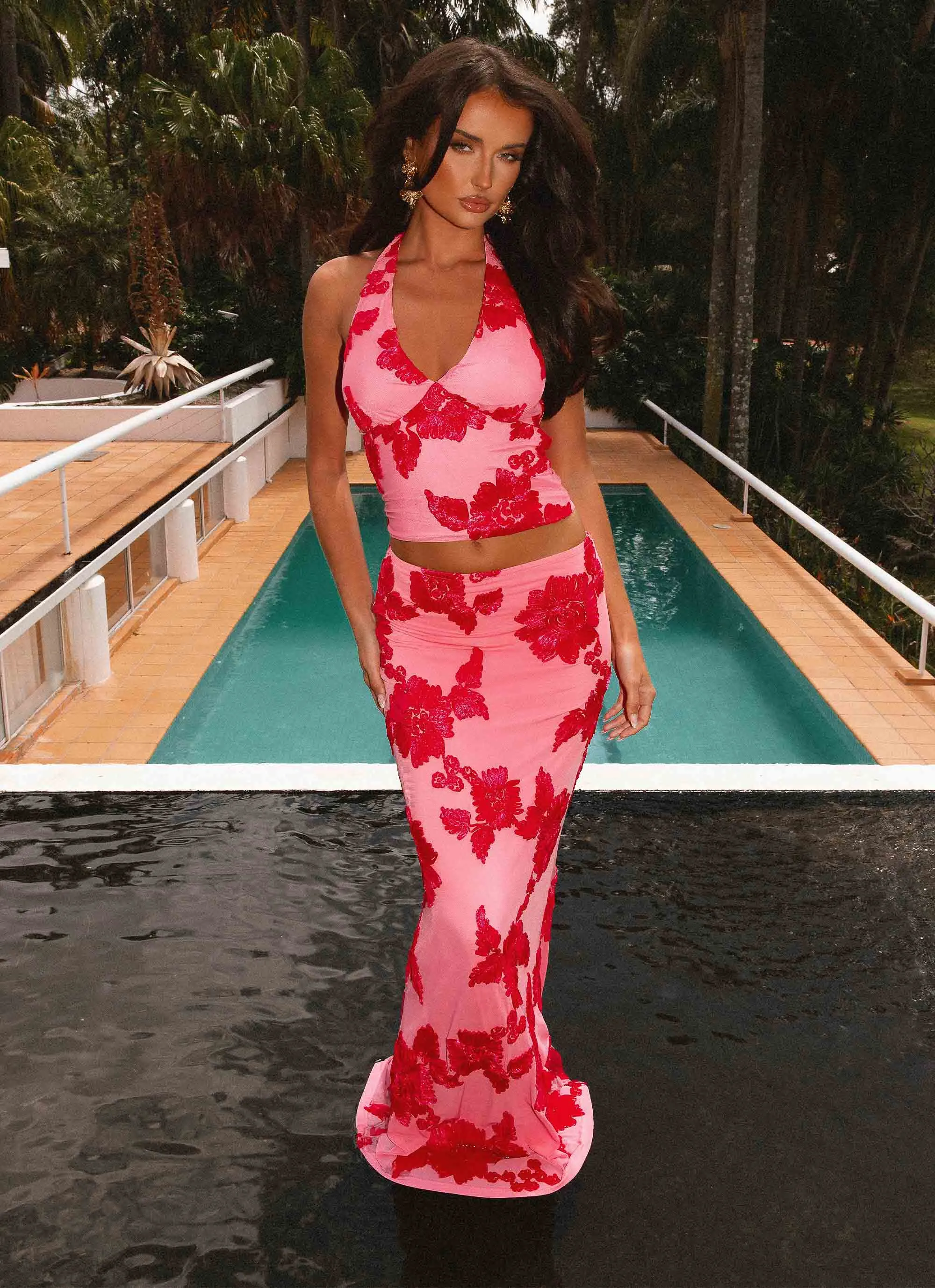 Simple Fashion Radiate Maxi Skirt - Pink