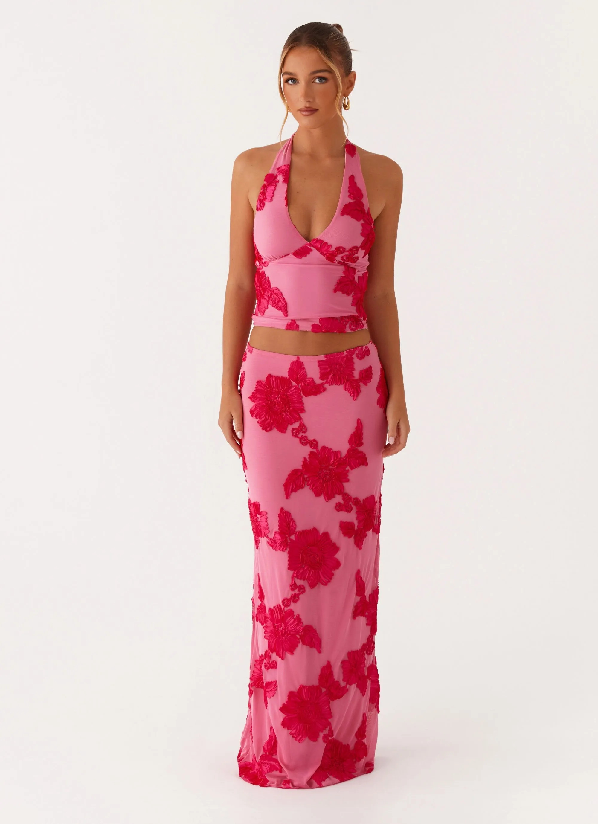 raw hem Clean Aesthetic Radiate Maxi Skirt - Pink