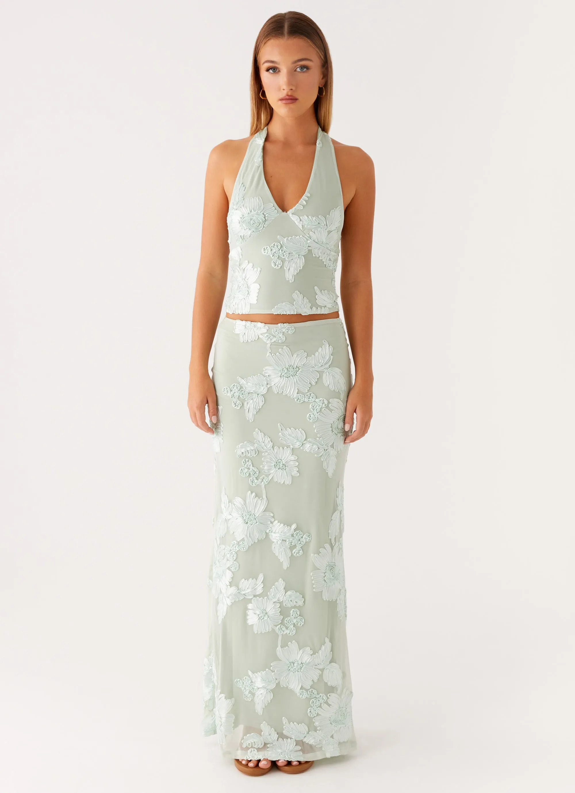 Radiate Maxi Skirt - Sage Glamorous Appeal Natural Mood