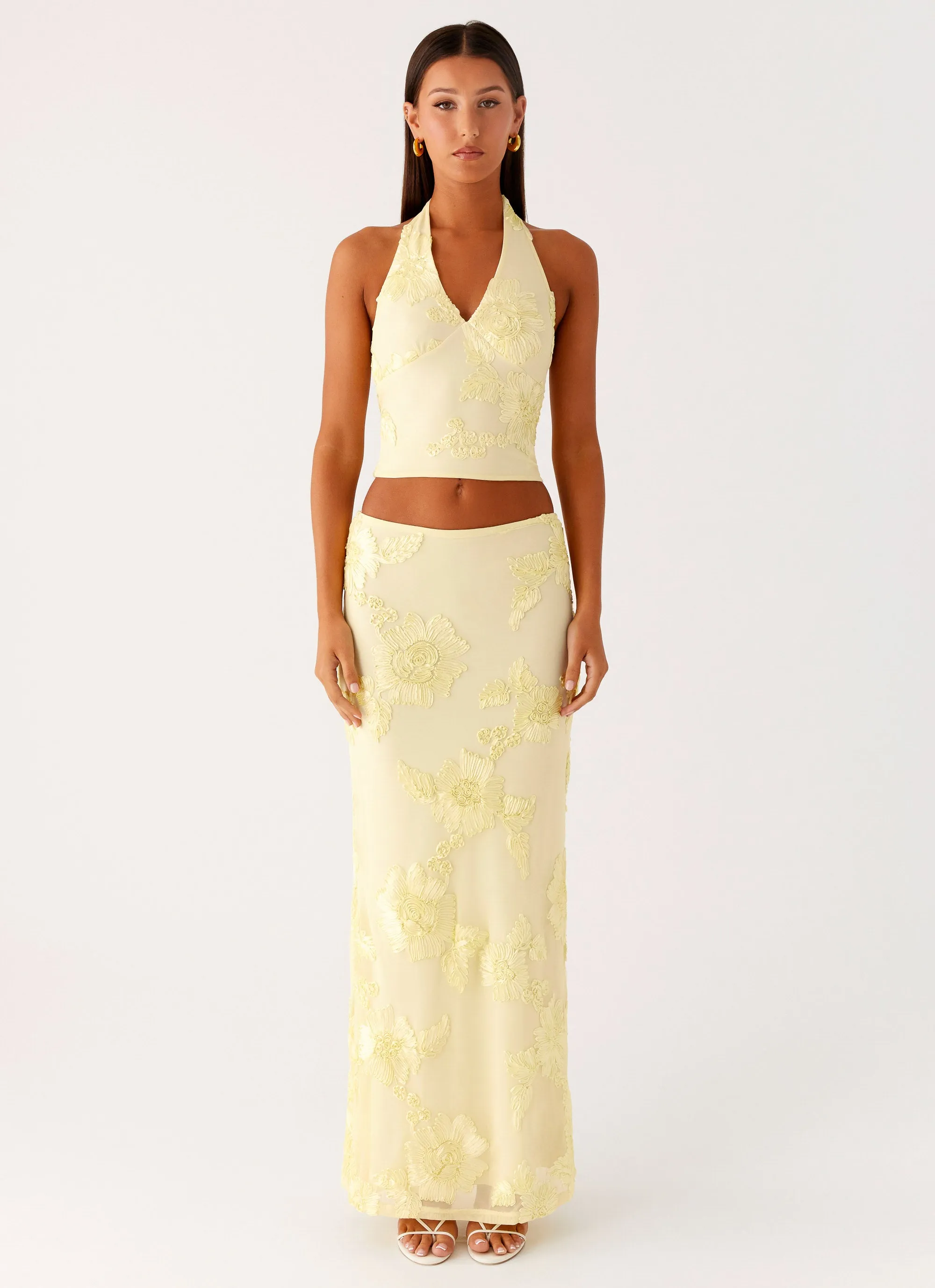 Radiate Maxi Skirt - Yellow Lined interior Graceful Look