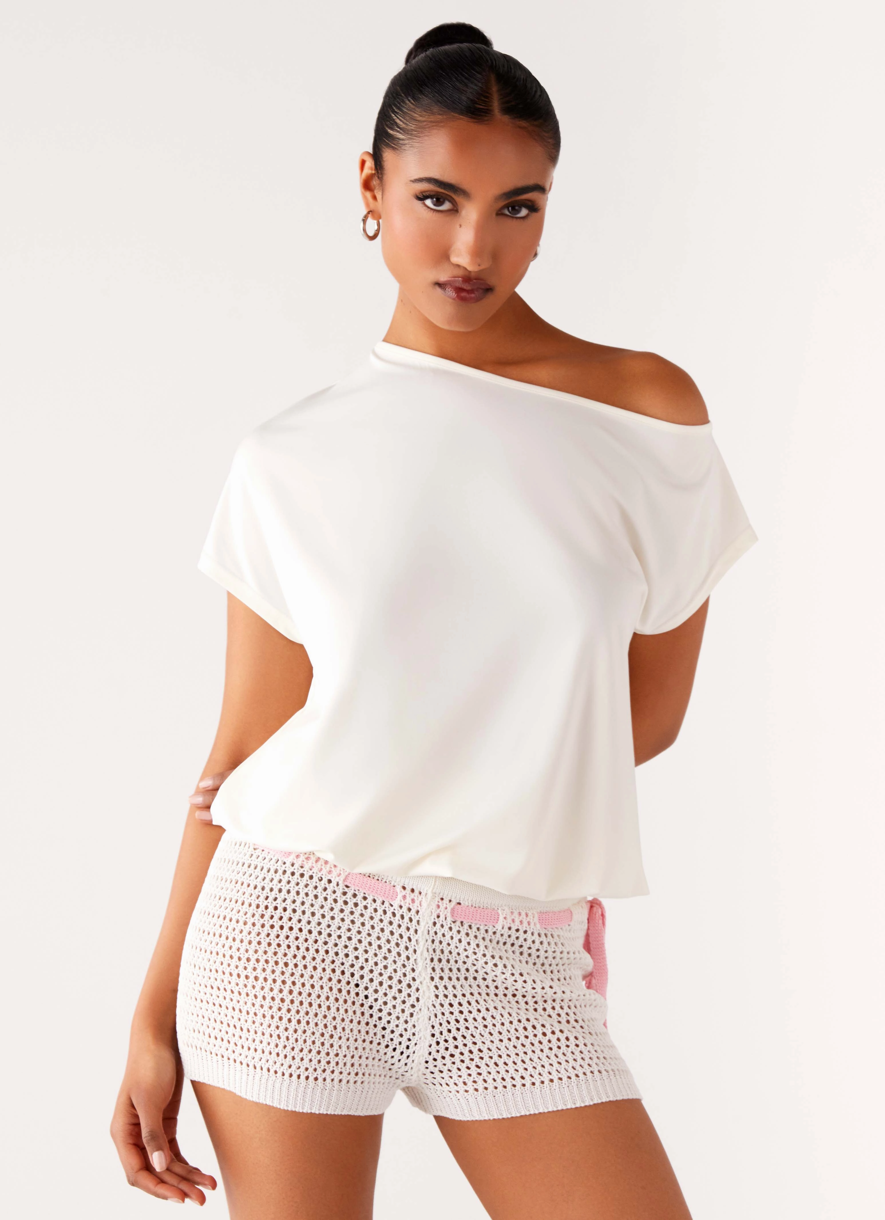 Raeni Off Shoulder Top - Ivory Thermal Insulation Tech