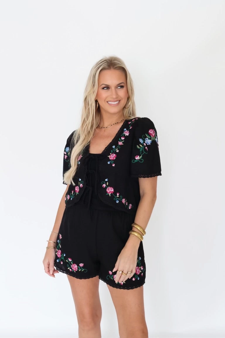 Dolly Embroidered Top - Black (Final Sale) BrushedInnerLining NonIrritating