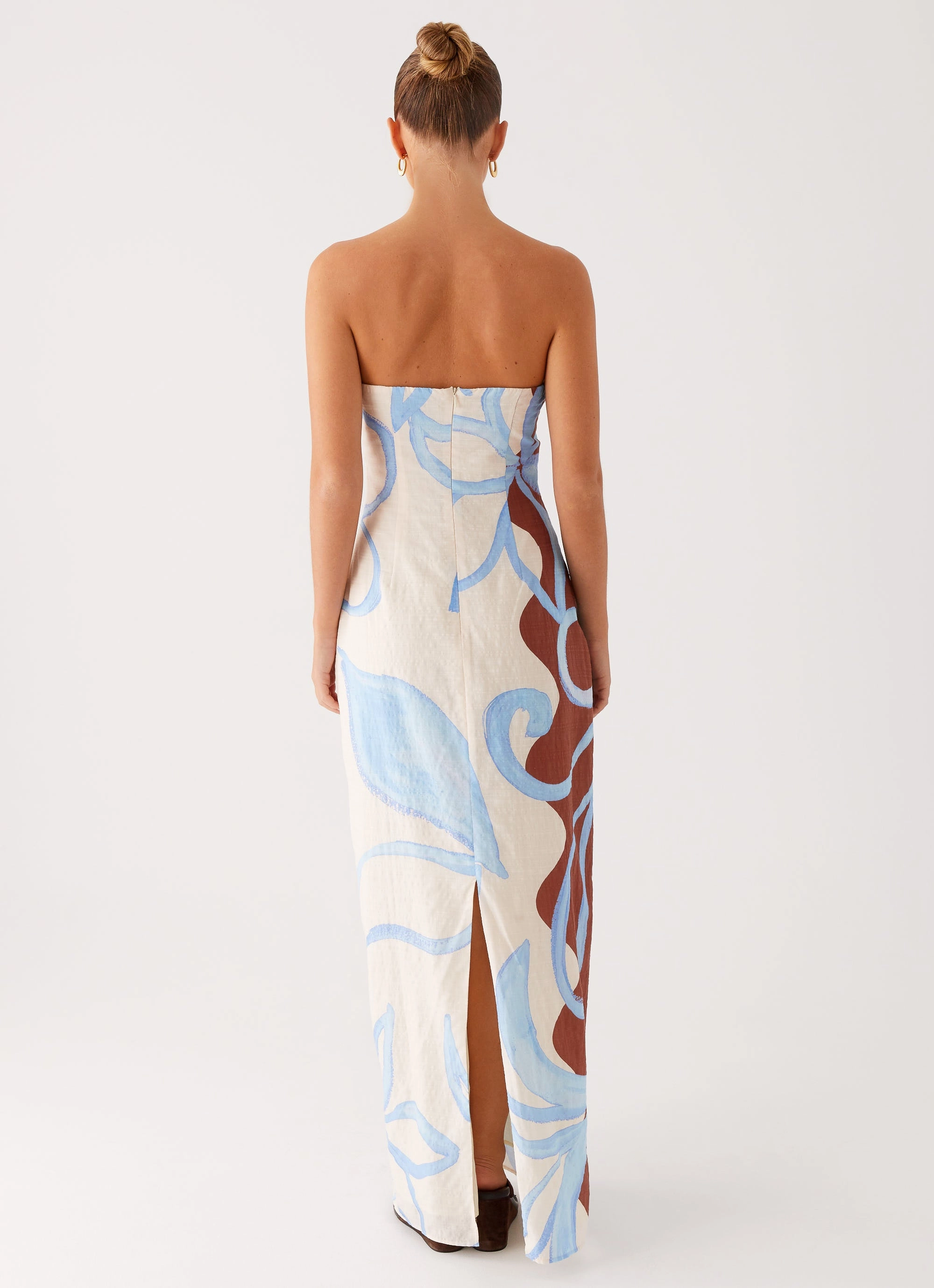 Bow Glow Mesh-Sleeve Raiden Maxi Dress - Bloom Wave Print