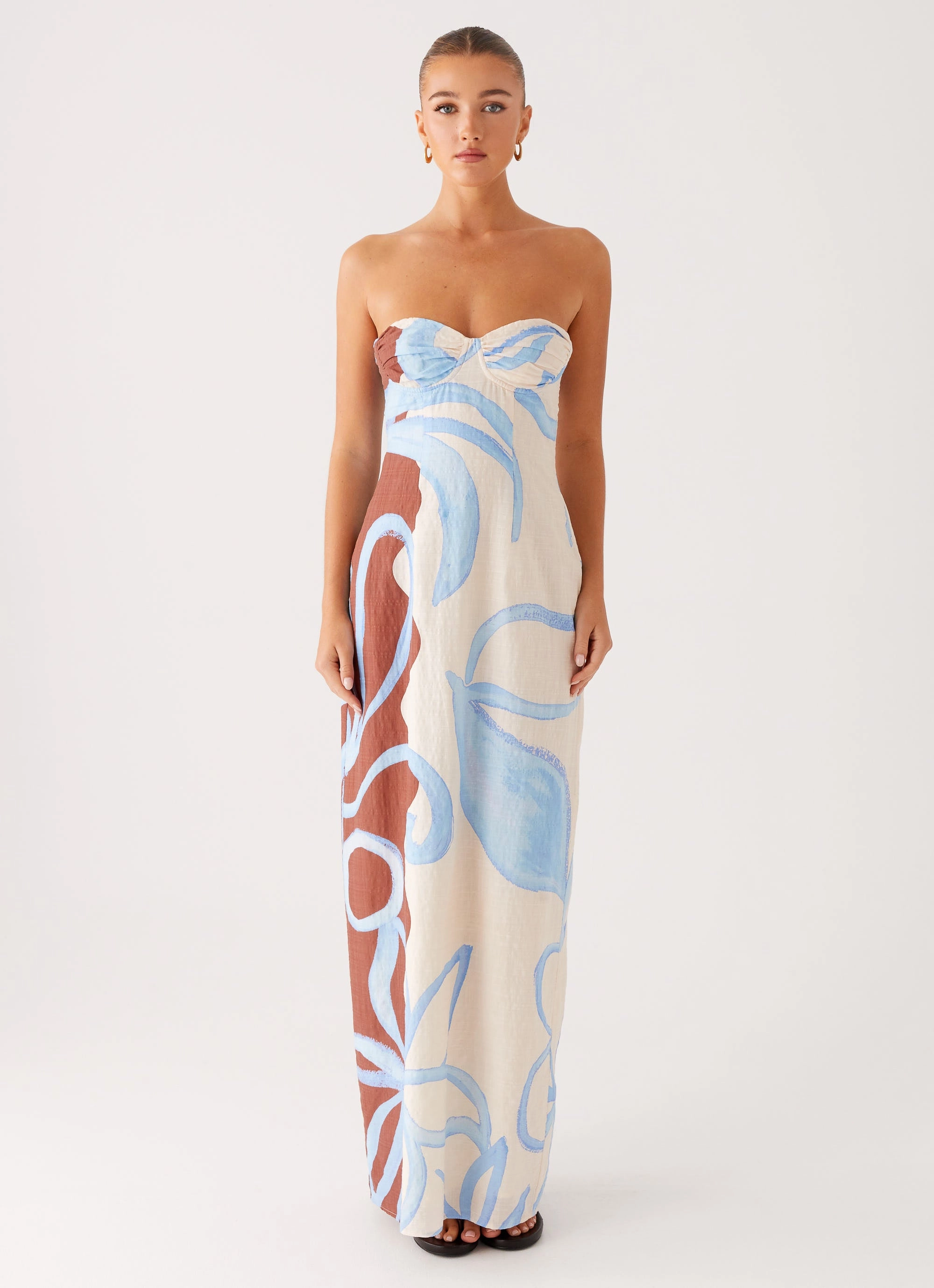 Fold-Over-Detail Sunset Scene Raiden Maxi Dress - Bloom Wave Print