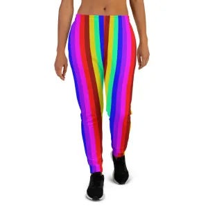 Rainbow Stripe Women's Joggers, Best LGBTQ Friendly Gay Pride Skinny Sweatpants-Made in EU