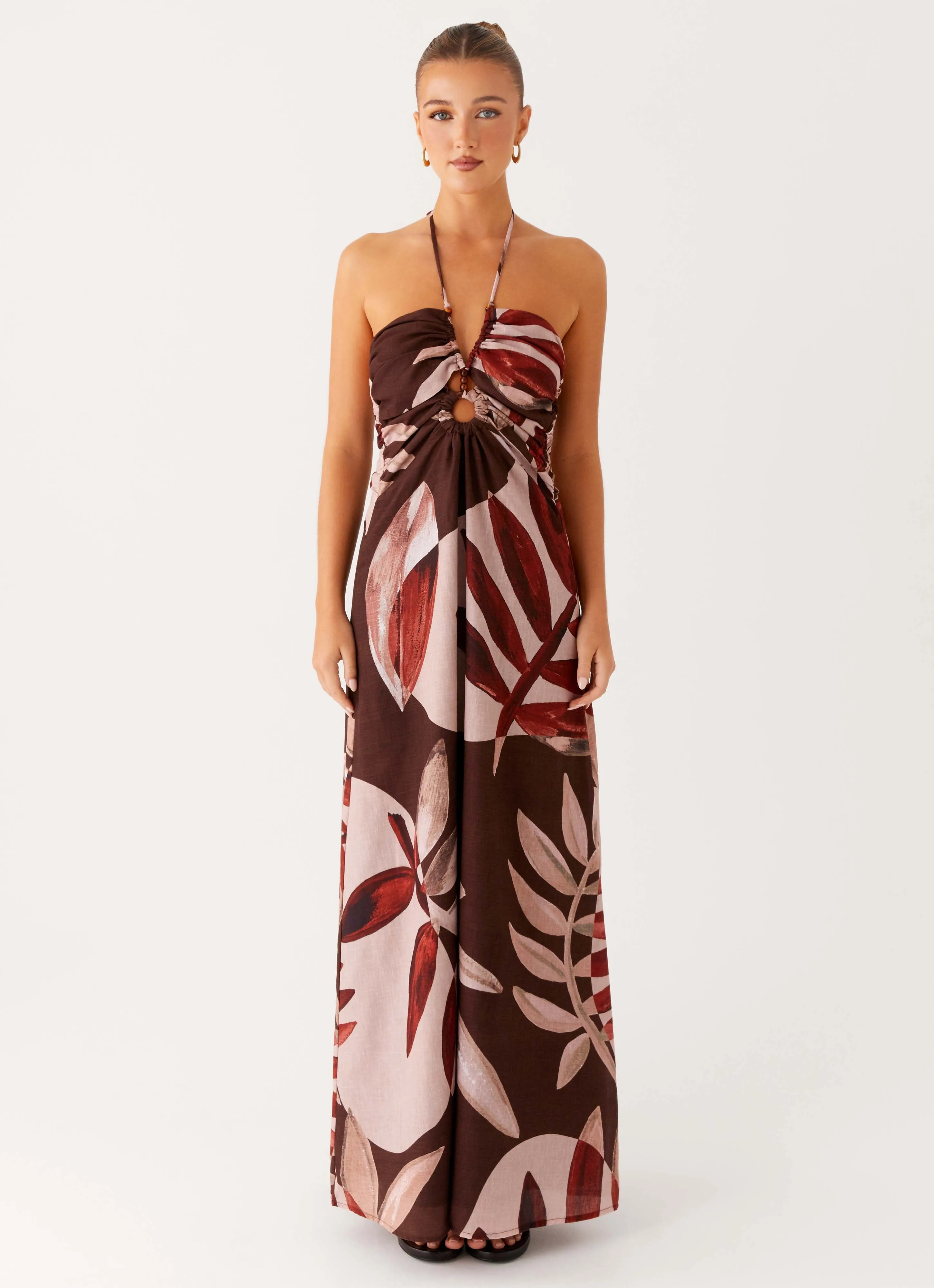 gender-neutral Trend-Driven Ramona Linen Maxi Dress - Cinnamon Palm