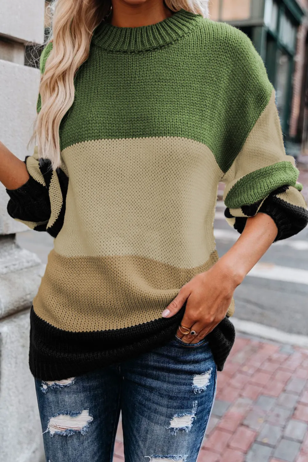 'Raquel' Full Size Loose Crew Neck Striped Sweater (7 Colors)