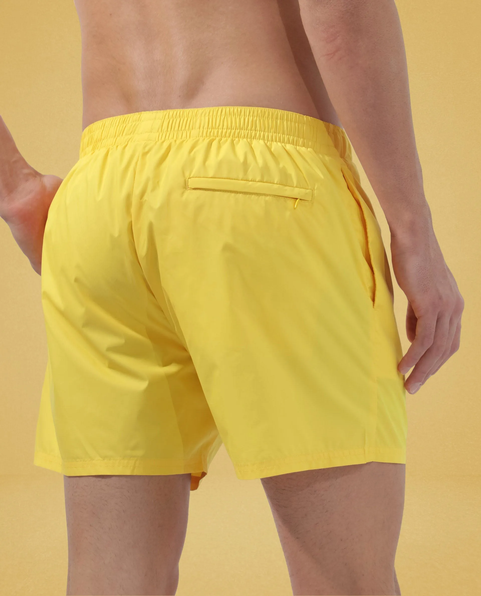 Rare Rabbit Men's Kort Yellow Polyester Fabric Buckle Fastening Regular Fit Solid Shorts