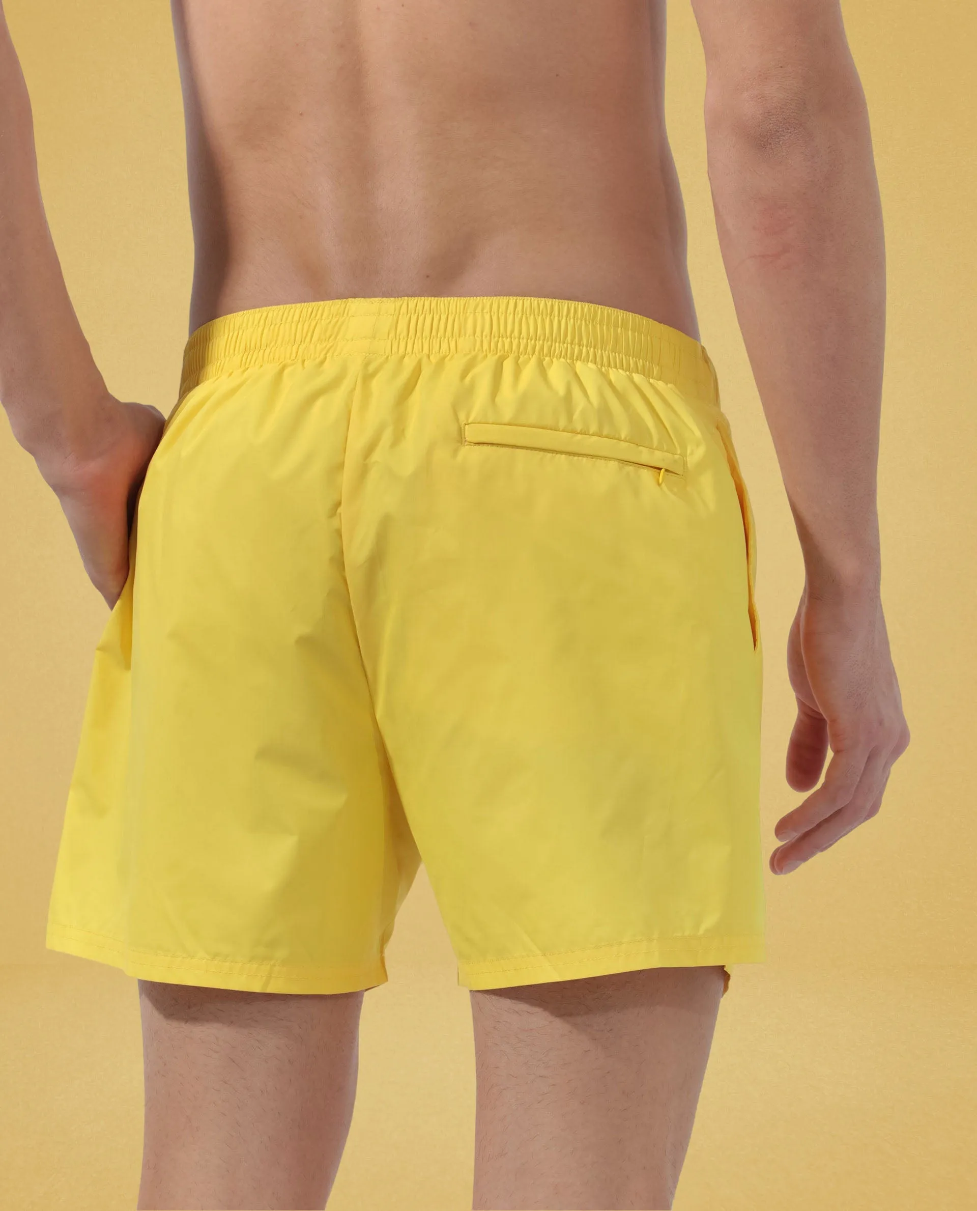 Rare Rabbit Men's Kort Yellow Polyester Fabric Buckle Fastening Regular Fit Solid Shorts