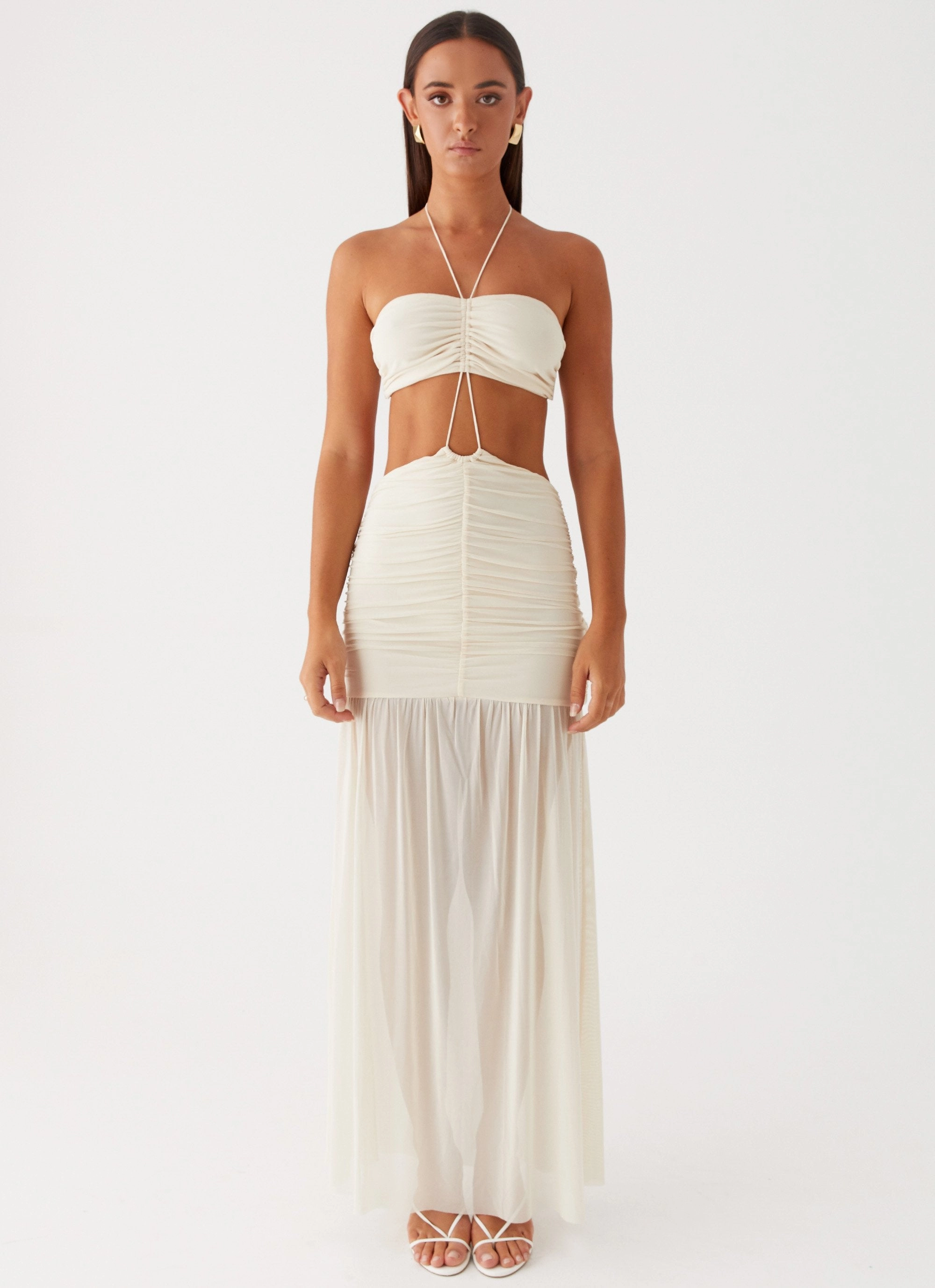 Clover Cut Out Maxi Dress - Lemon EasyCareMaterial Gloss Accent