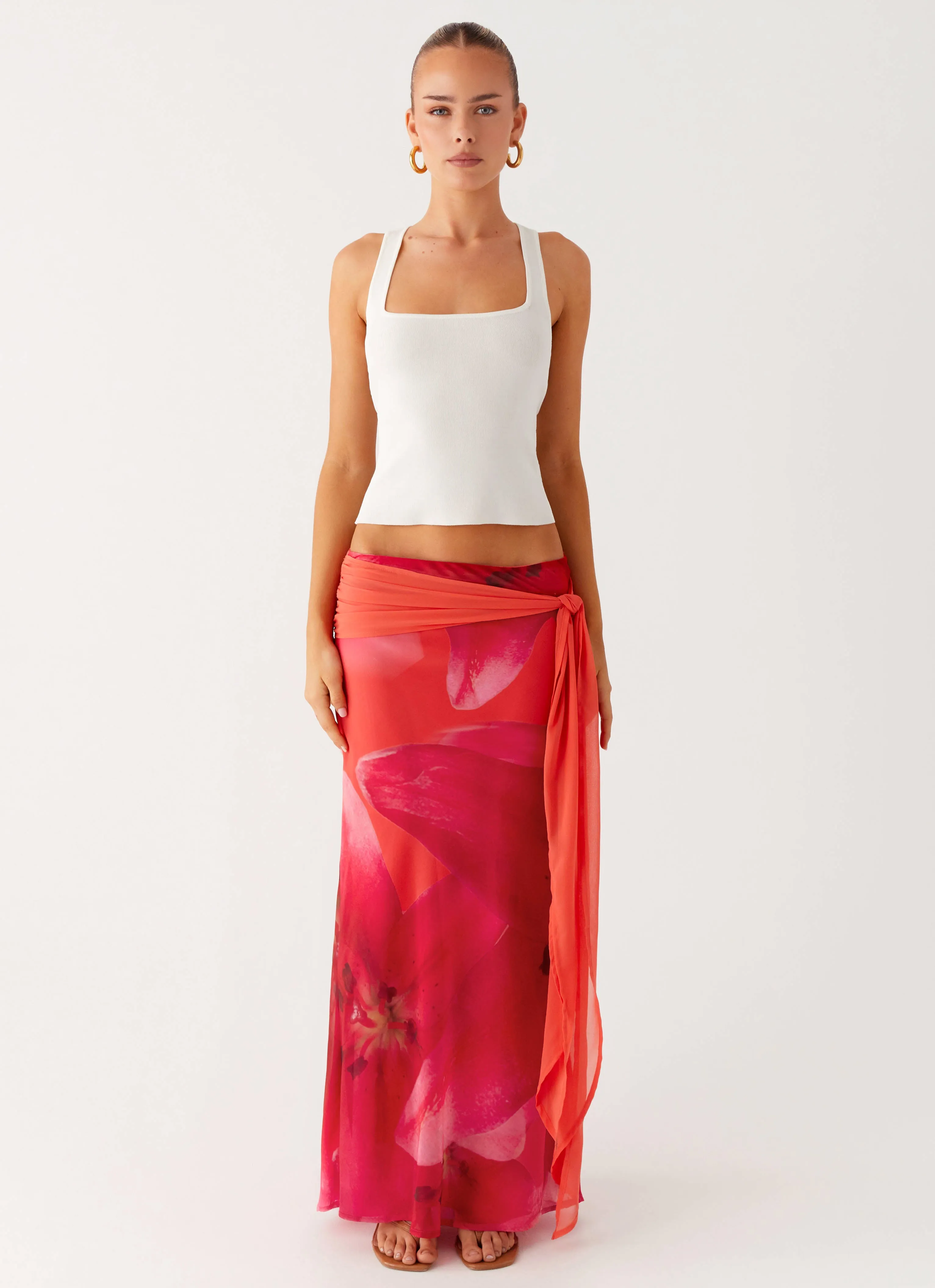 Cozy Finish Breezy Mood Raya Maxi Skirt - Peach Watermelon Flower