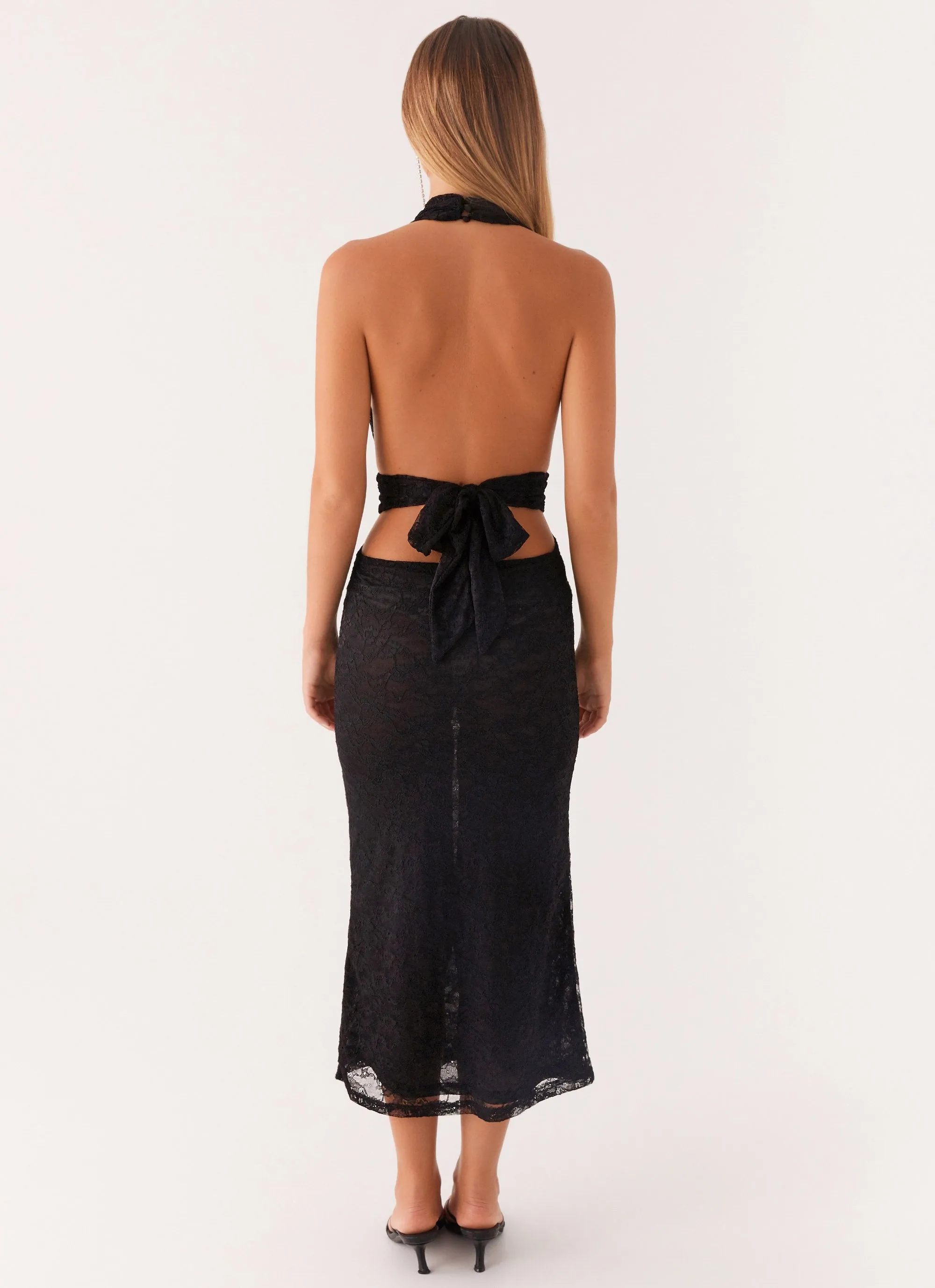 Year-Round Wear Charismatic Lace Midi Dress - Black