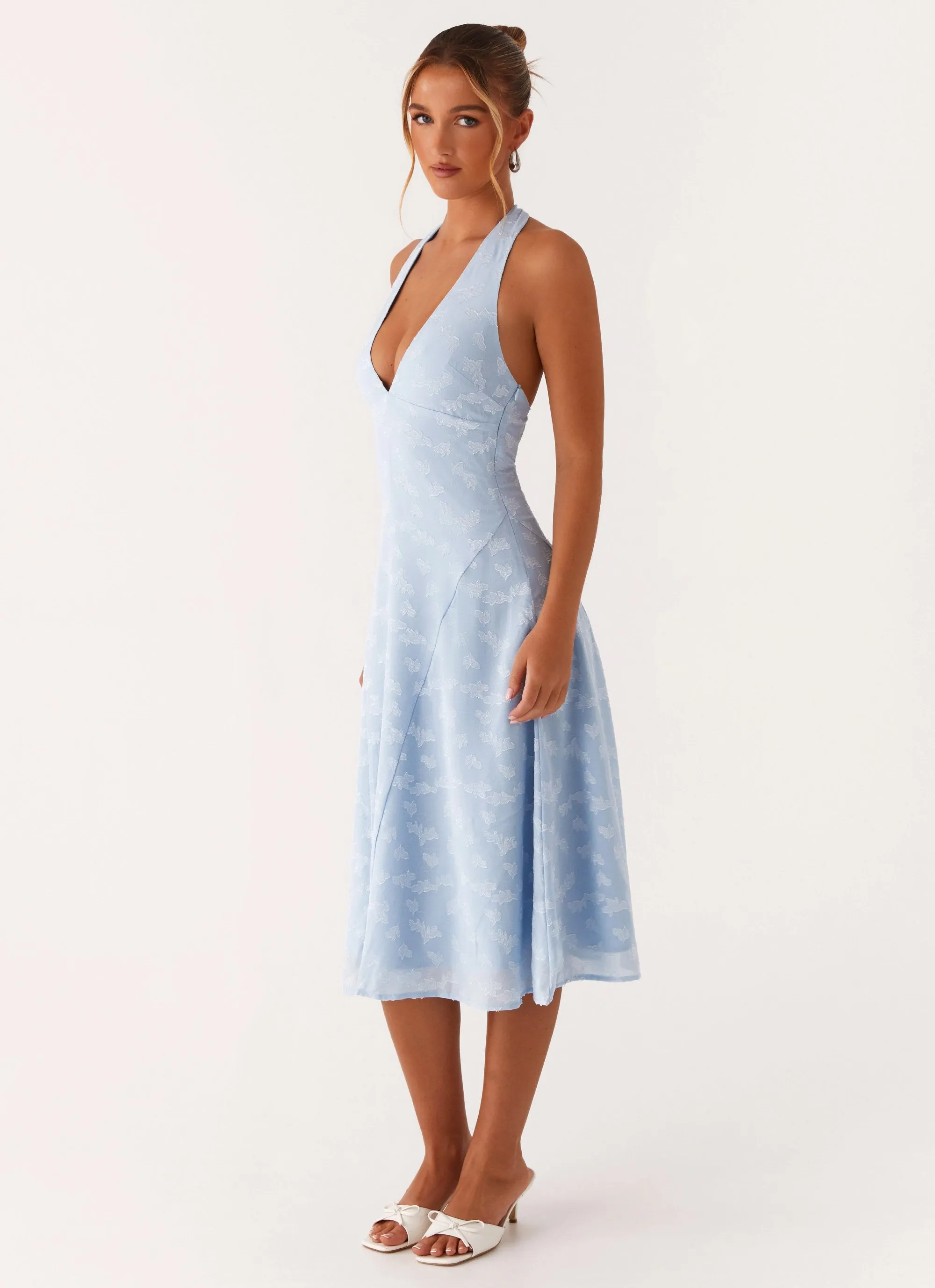 Sashi Halterneck Midi Dress - Pale Blue Split hem