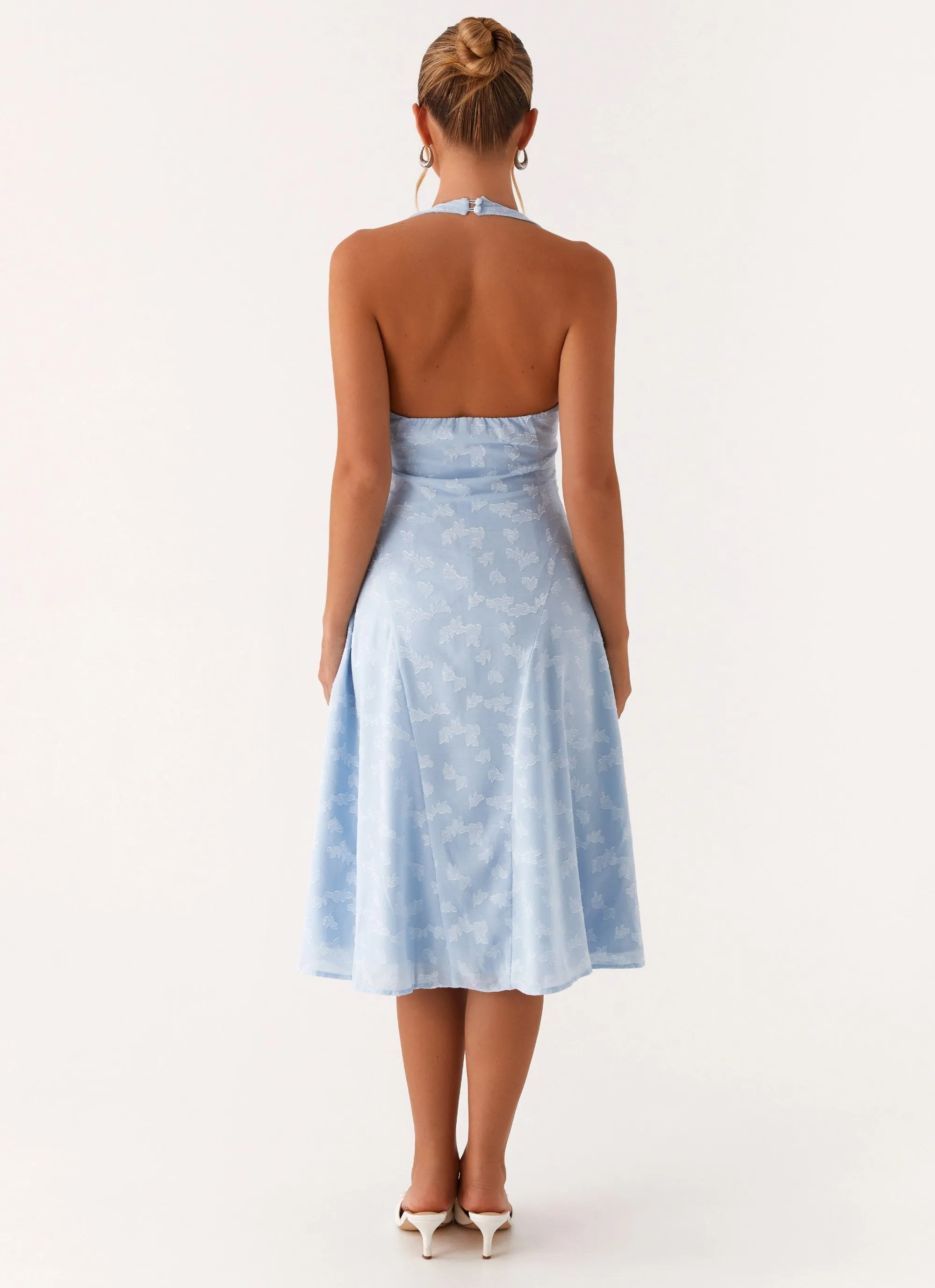 Sashi Halterneck Midi Dress - Pale Blue Weekend Vibes Soft Collar Design