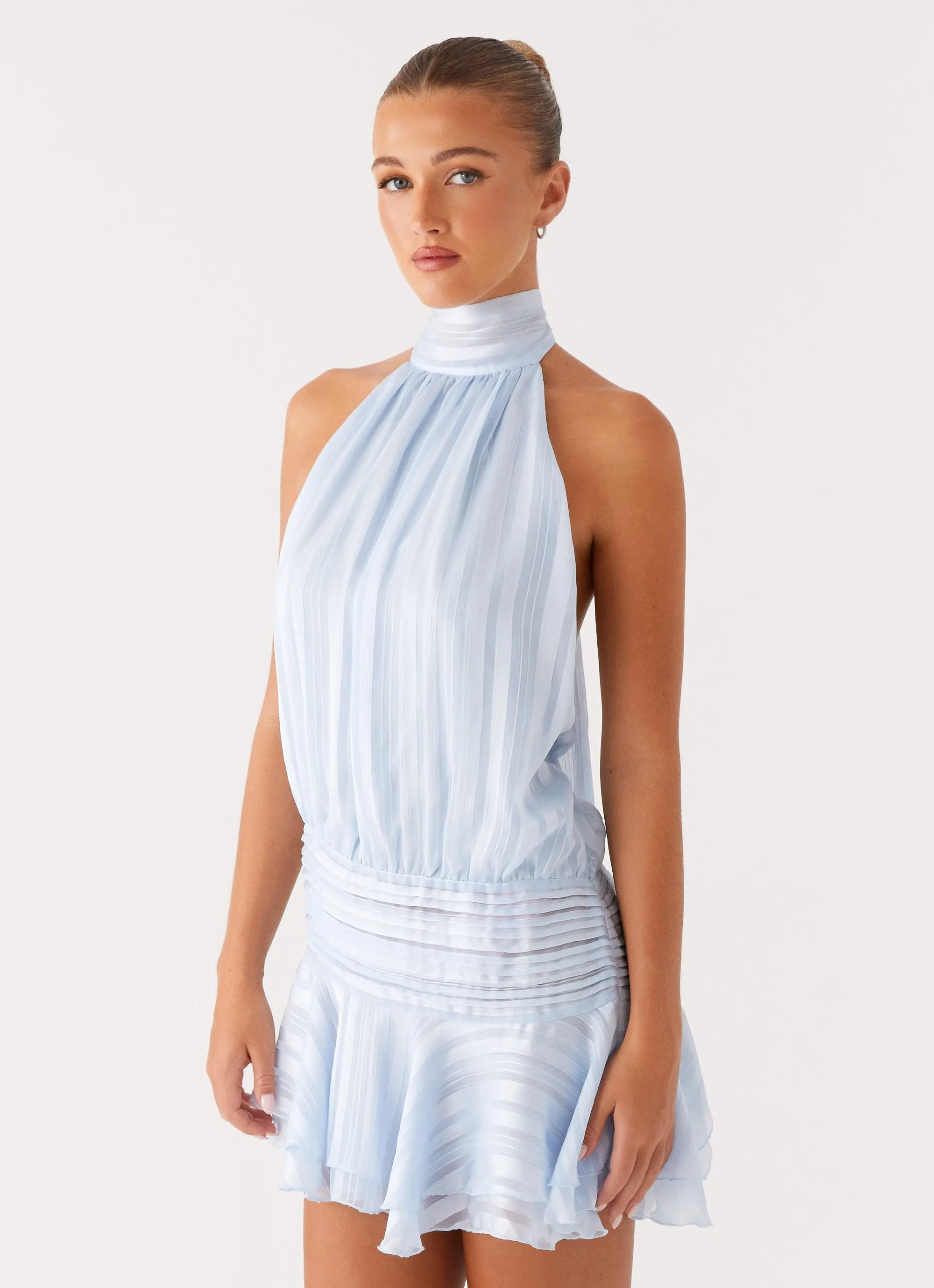 Willow Chiffon Mini Dress - Blue Low Profile Pocket Design