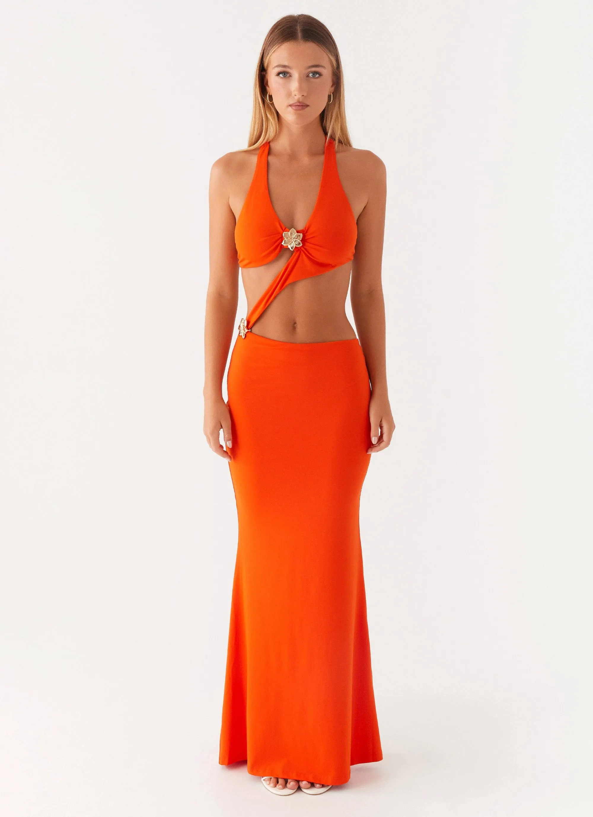 Breathable fabric Reasons To Stay Cut Out Maxi Dress - Orange