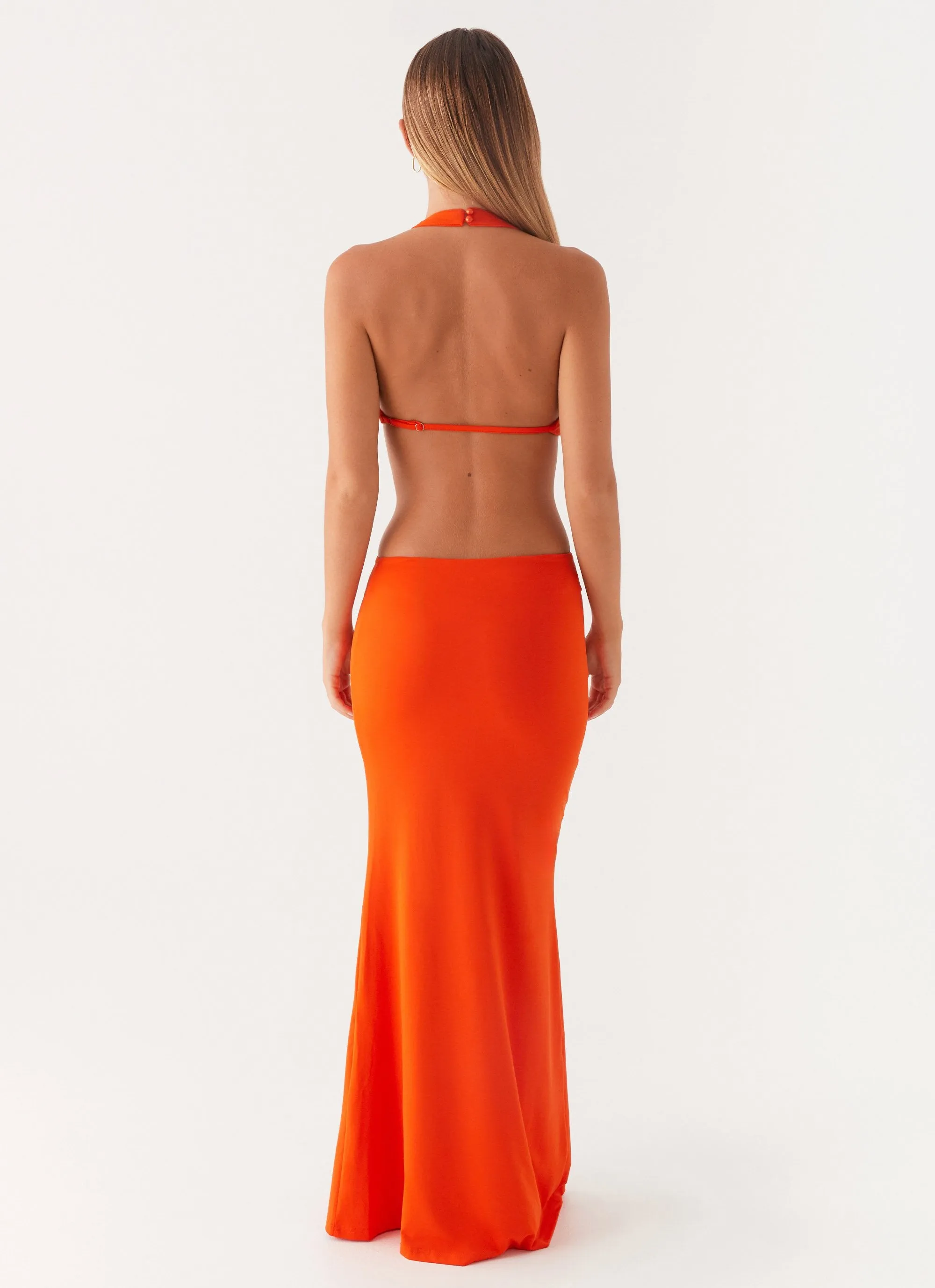 Reasons To Stay Cut Out Maxi Dress - Orange Soft Stretch Collar