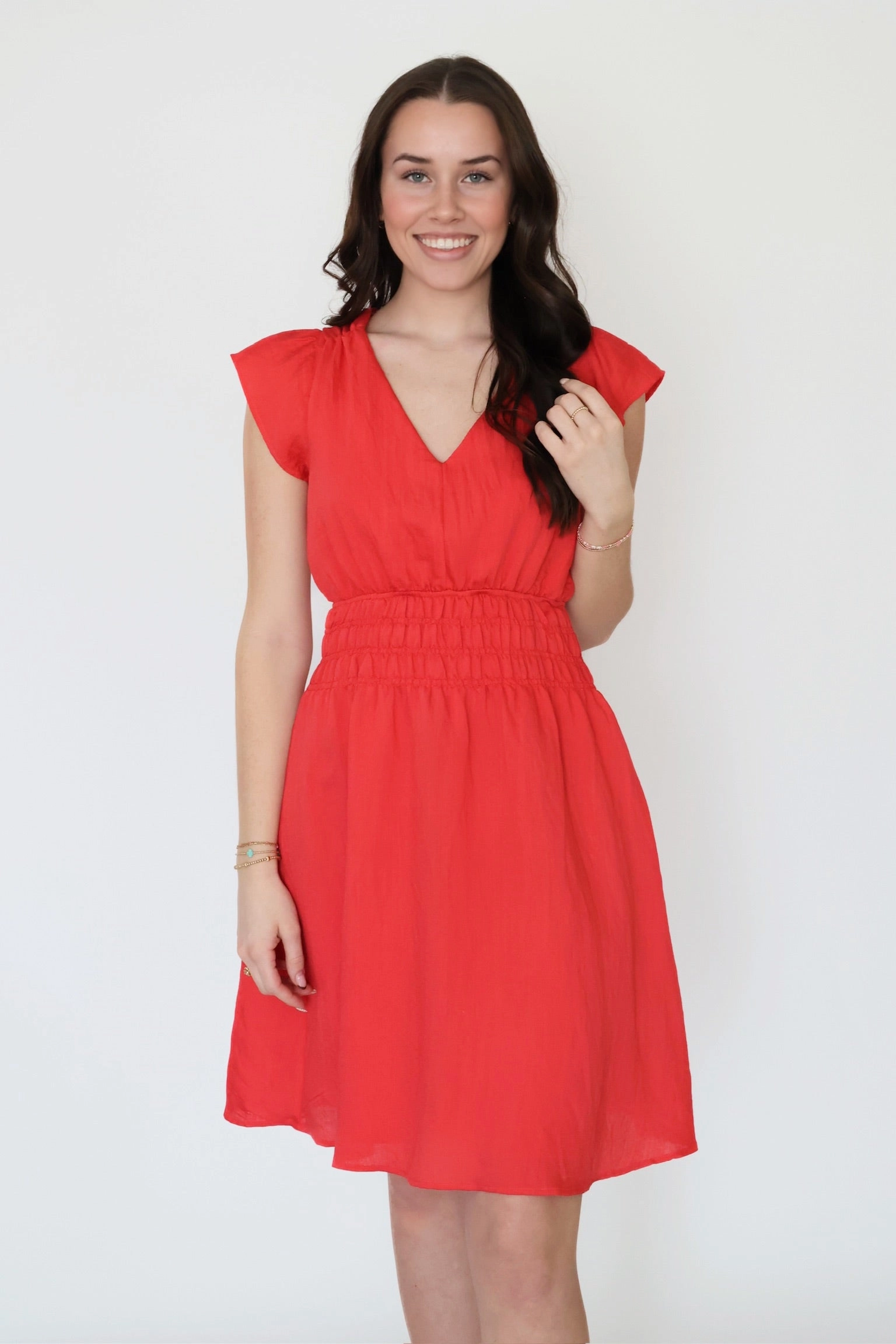 Reese Flutter Sleeve Dress DoubleStitched Hemming