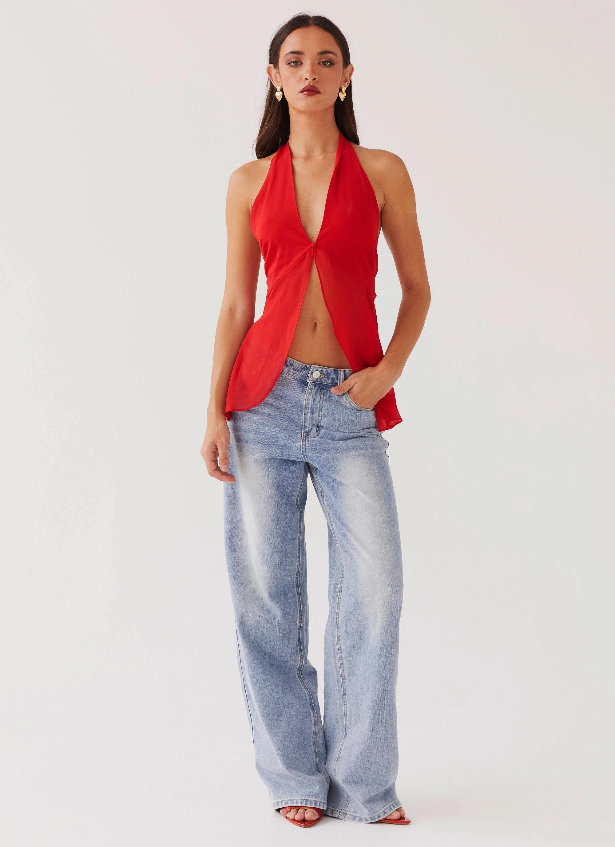 Easy Fit At Last Halterneck Top - Rouge Red