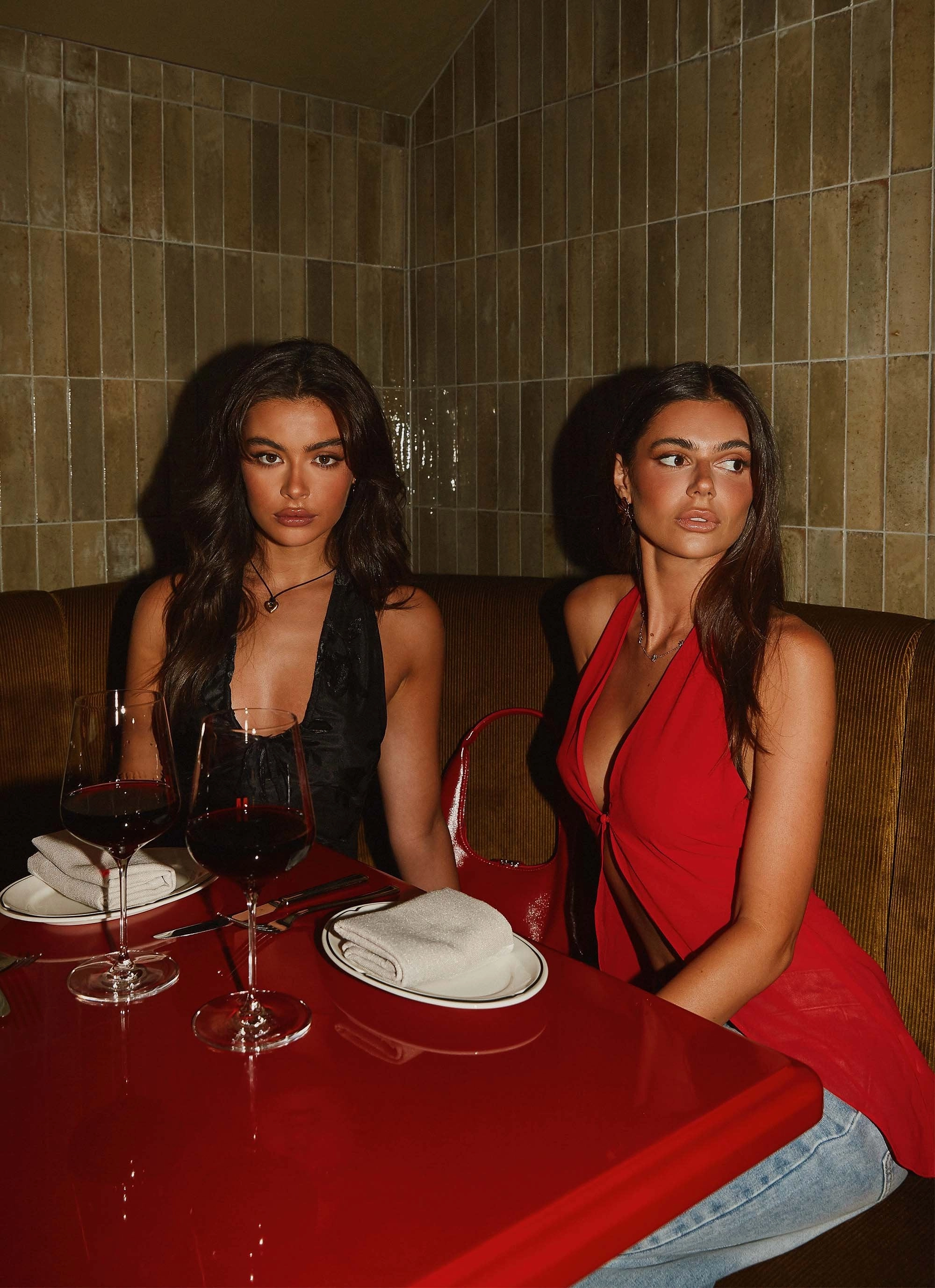 Brushed Inner Layer At Last Halterneck Top - Rouge Red