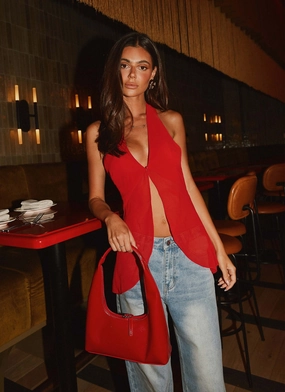 At Last Halterneck Top - Rouge Red Interlock Weave