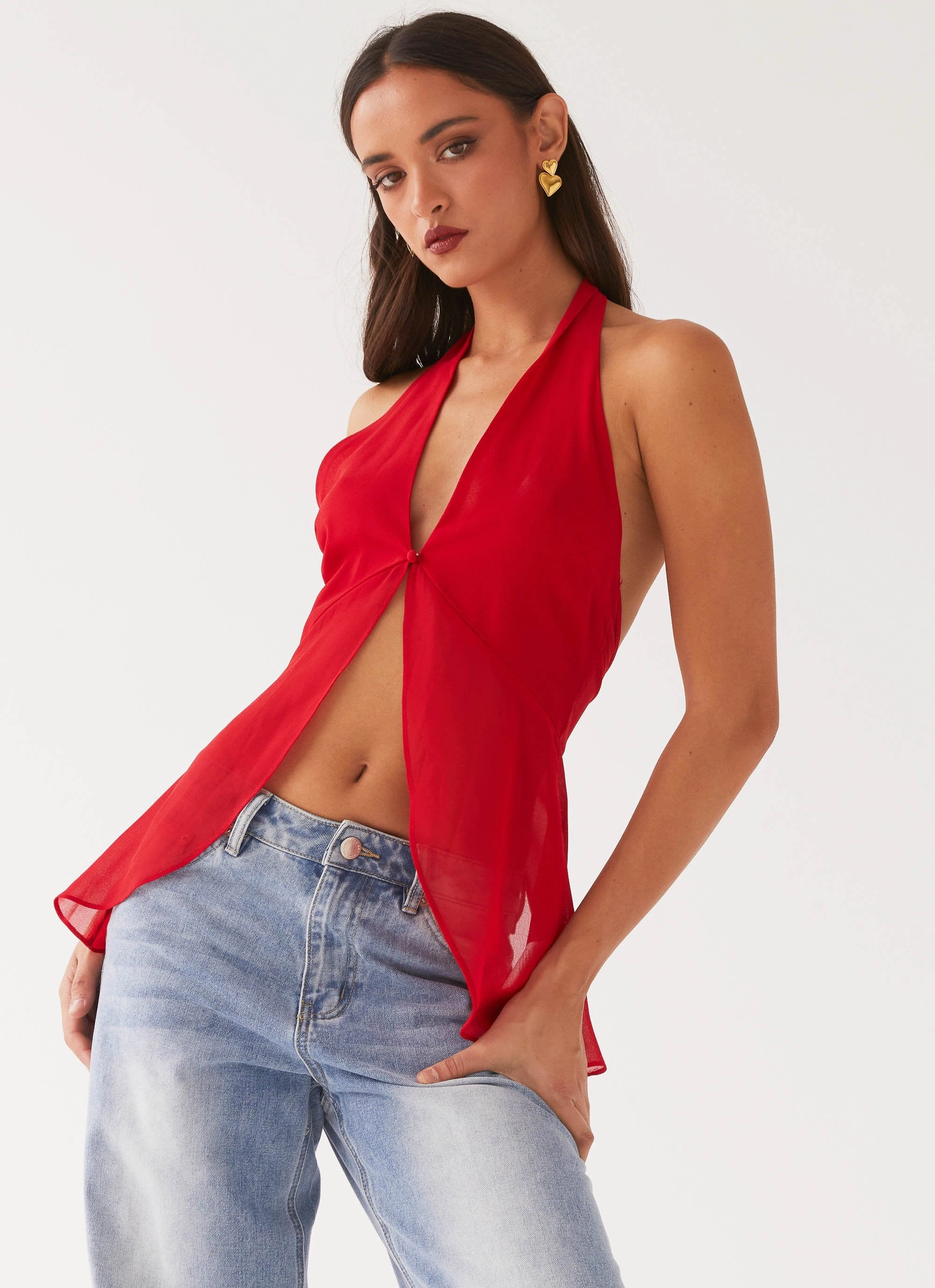 At Last Halterneck Top - Rouge Red Easy to Wear SoftBrushed