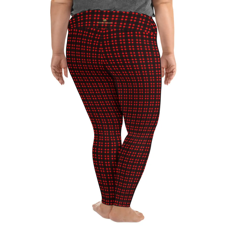 Red Buffalo Plaid Print Women's Premium Print Plus Size Leggings- Made in USA/ EU