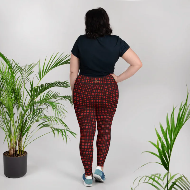 Red Buffalo Plaid Print Women's Premium Print Plus Size Leggings- Made in USA/ EU
