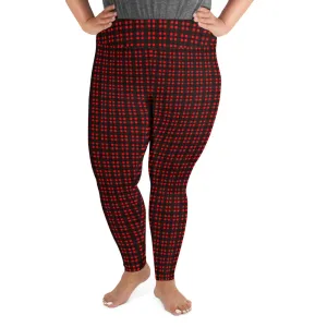 Red Buffalo Plaid Print Women's Premium Print Plus Size Leggings- Made in USA/ EU