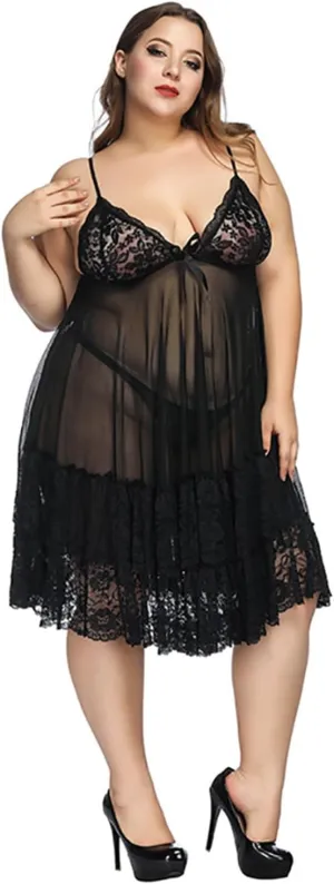 red lingerie set for women Plus Size Sleepwear Women Deep V Neck Strappy Garter Straps Sheer See Through Lace Midi Dresses womens lingeries plus size leather