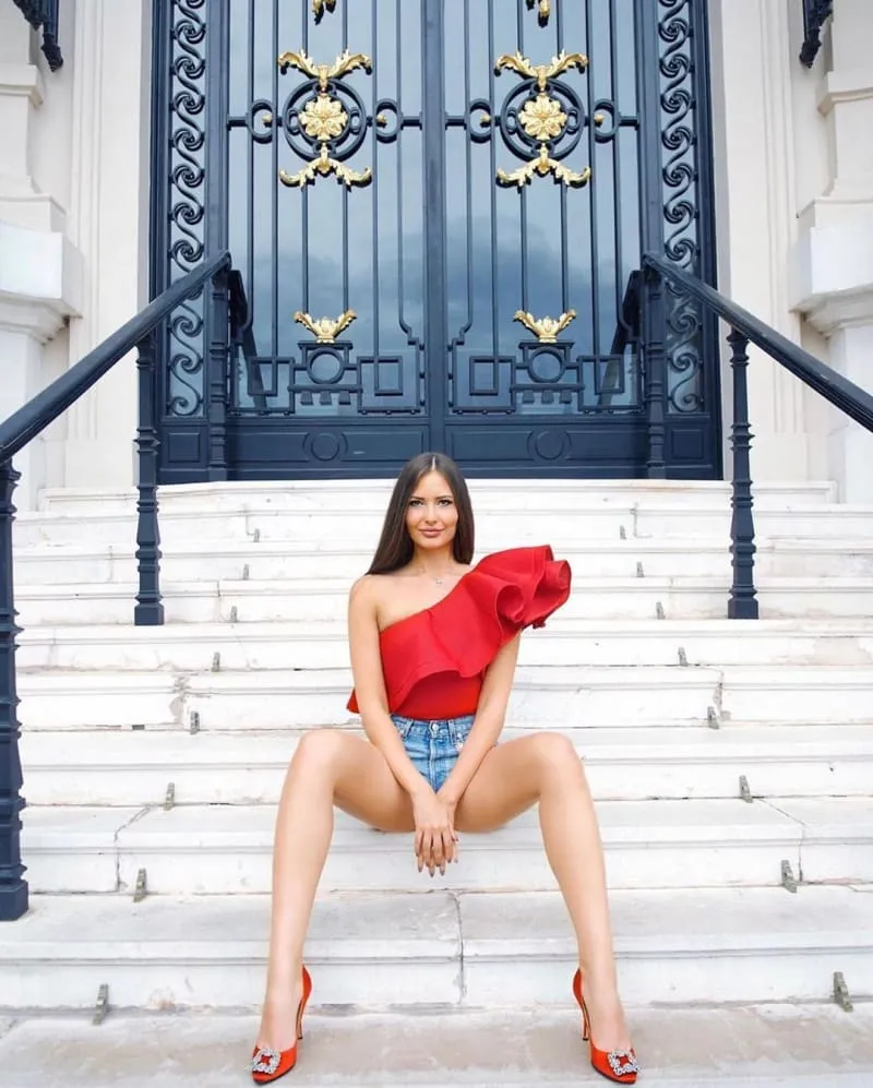 Red One Shoulder Mesh Ruffle Bodysuit