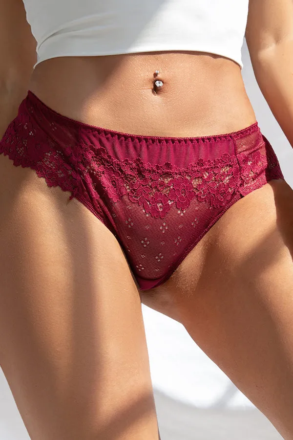 Red Plus Size Sexy Floral Lace Cheeky Panty