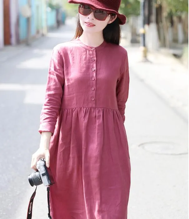 Red Women Dresses Casual Spring Linen Women Dresses SSM97215