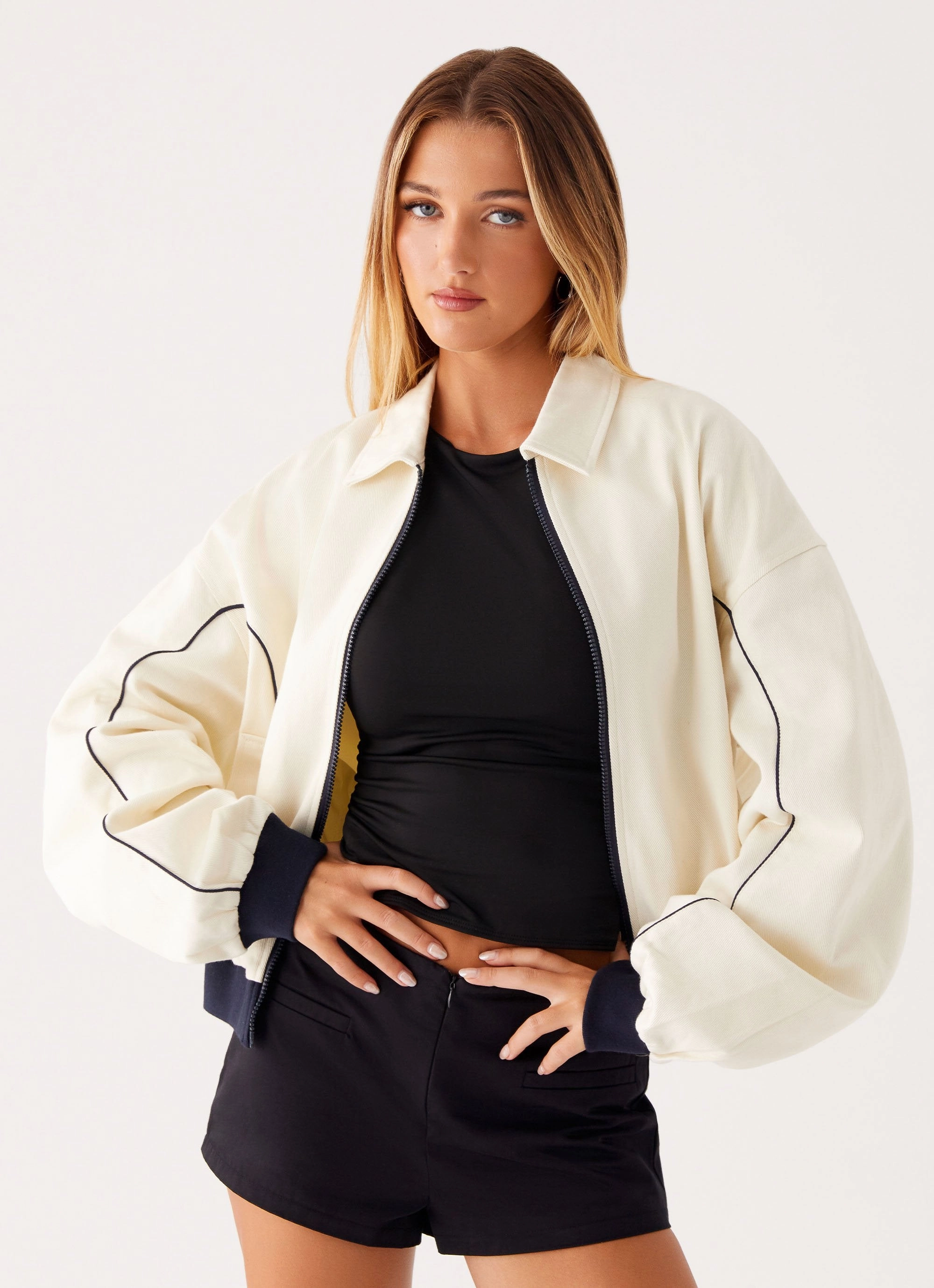 Reese Bomber Jacket - White Quilted Lining