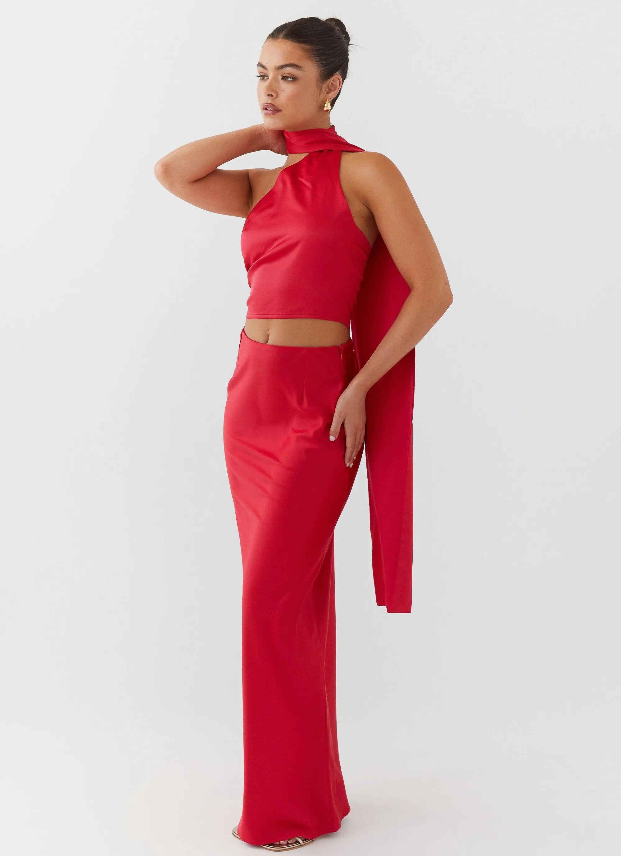 Fashion Tones Cashmere Touch Josefina Satin Maxi Skirt - Rouge Red