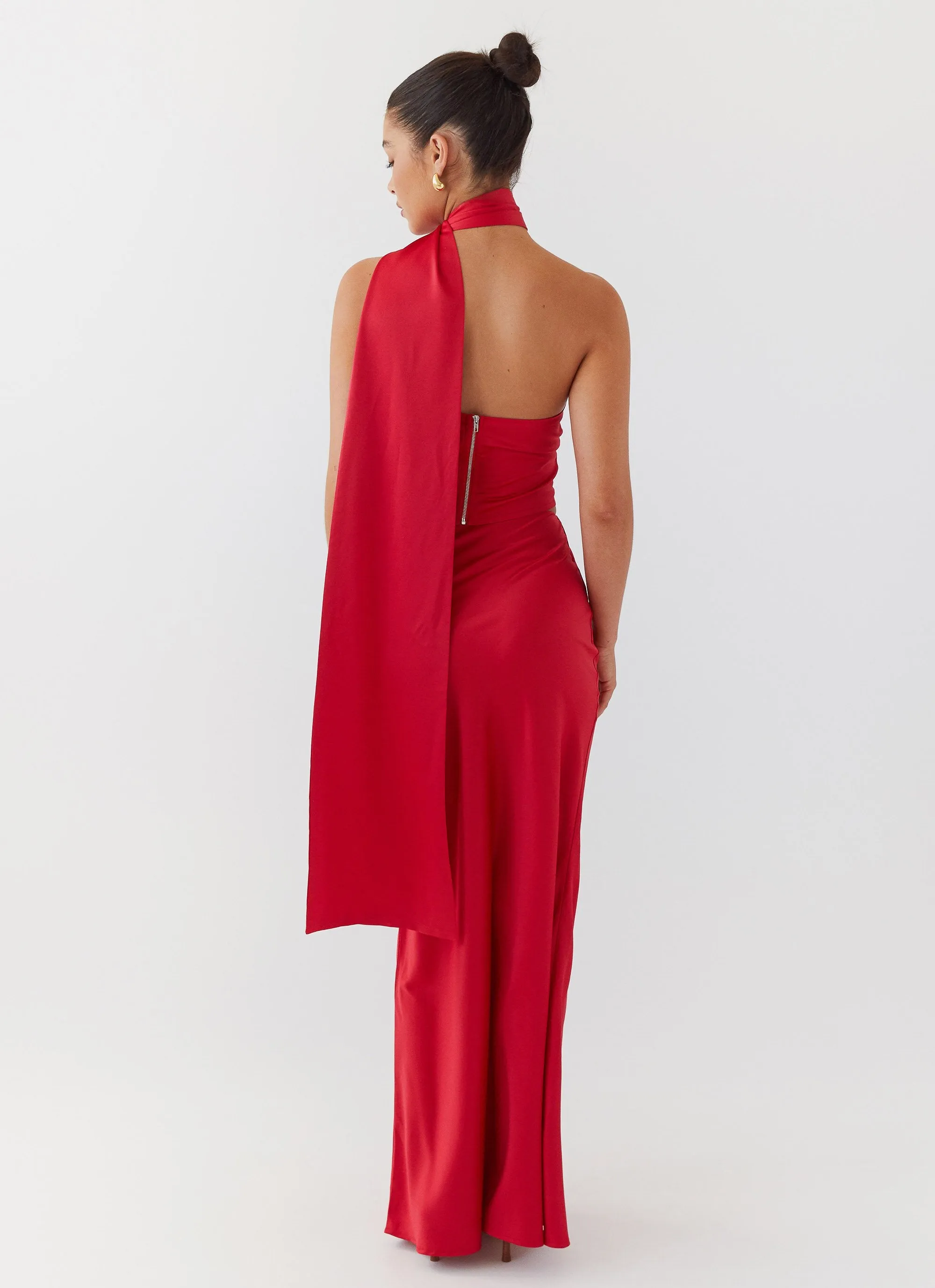 Josefina Satin Maxi Skirt - Rouge Red Refined Finish