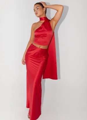 Refined Cut Josefina Satin Maxi Skirt - Rouge Red Josefina Satin Maxi Skirt - Rouge Red Chic Tones