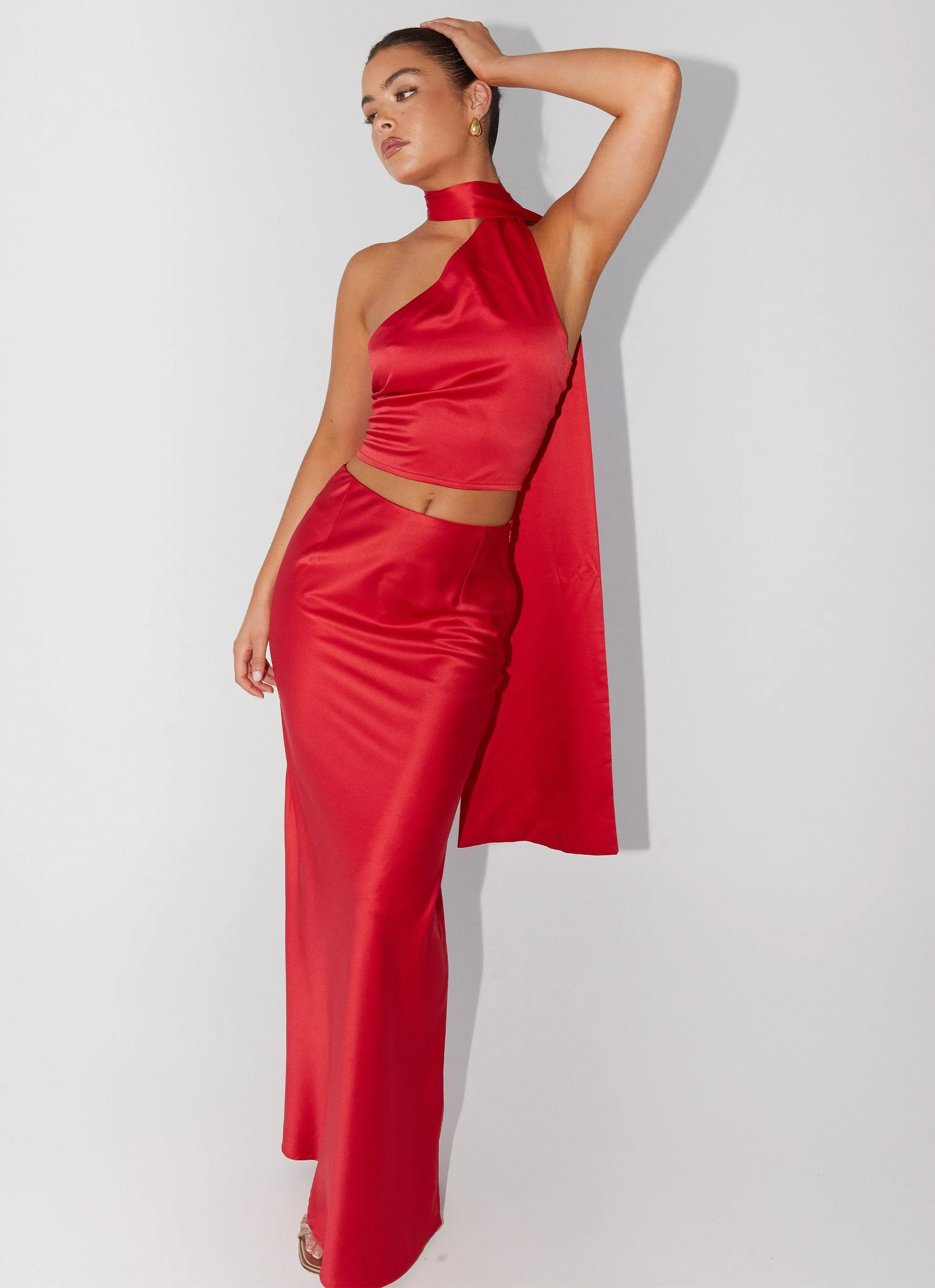 Josefina Satin Maxi Skirt - Rouge Red Chic Tones