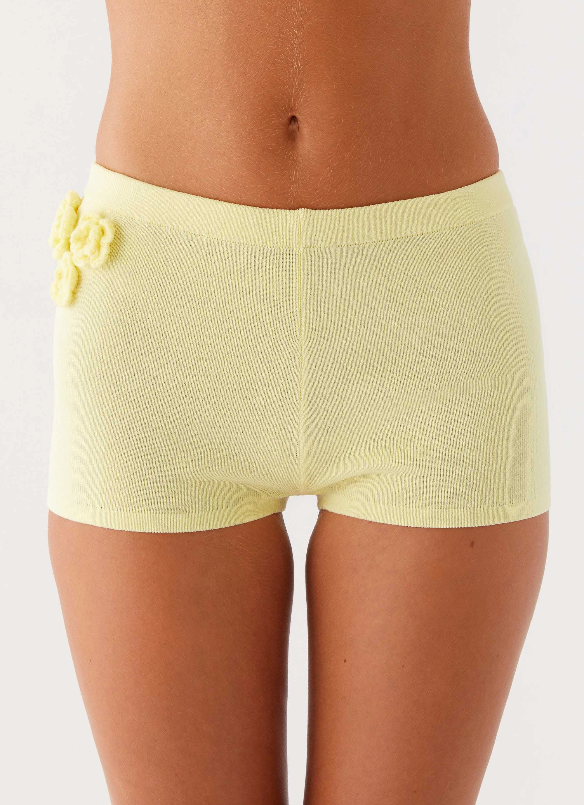 Perfect Pair Sporty Touch Aliah Knit Shorts - Yellow