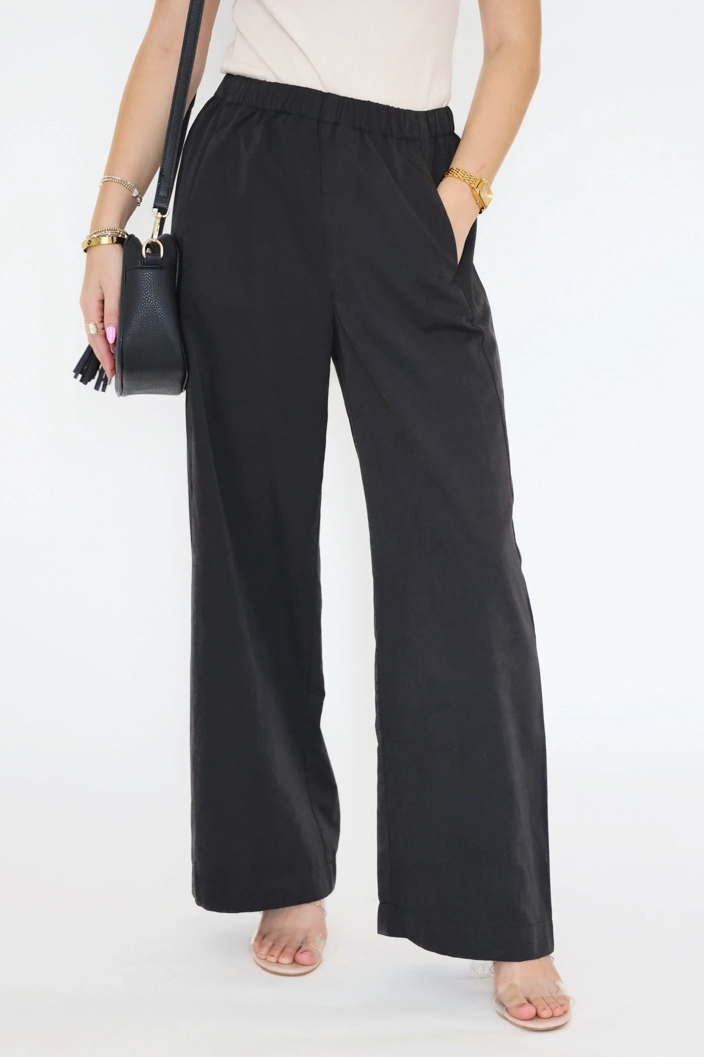 Paris Wide Leg Pant- Black Classic Crewneck Design