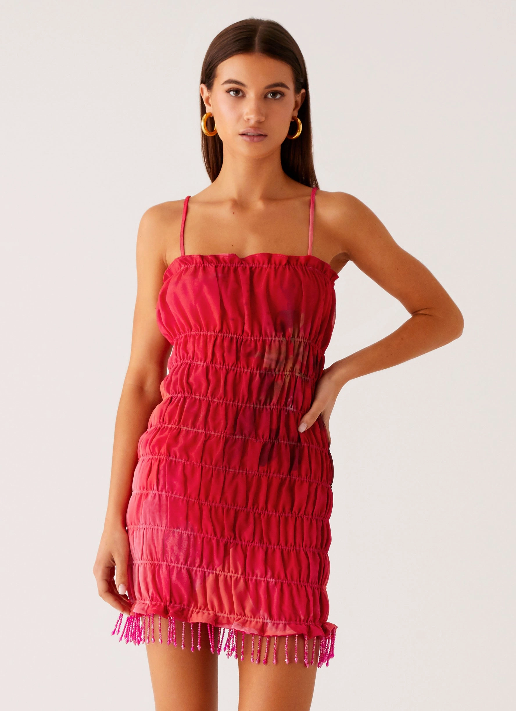 Young Edge Refresh Me Chiffon Mini Dress - Peach Watermelon Flower